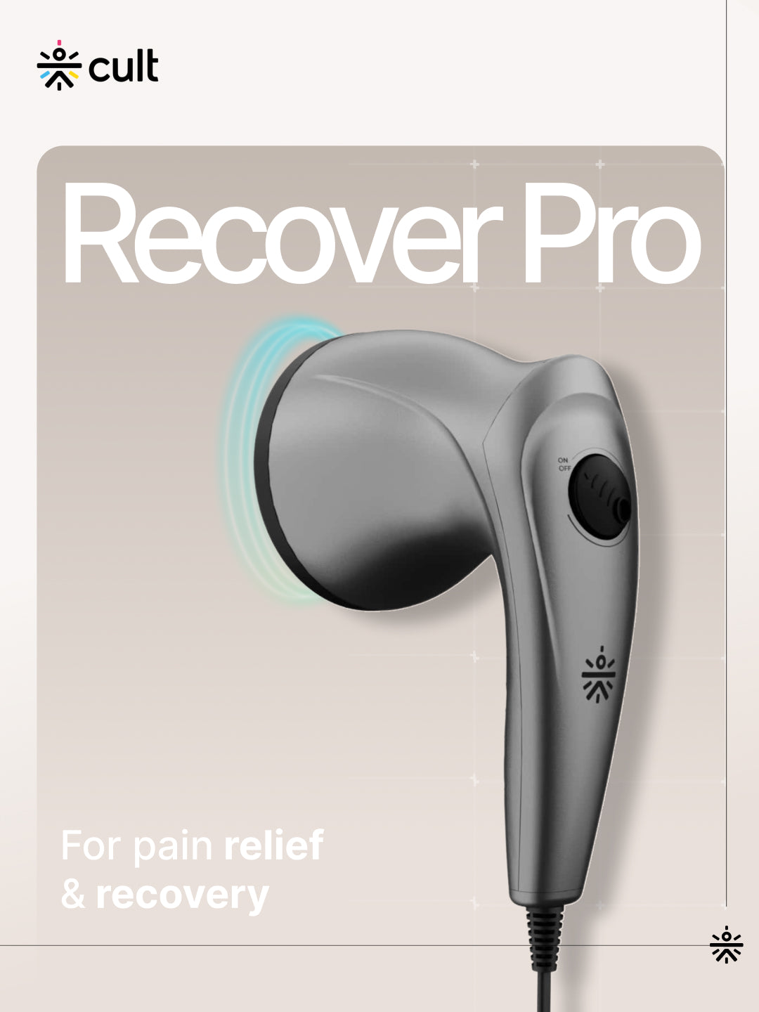 Cult Recover Pro Corded Electric massager, Variable Speed Settings, 4+1 Interchangeable heads, Deep Tissue full body Hammer Massager