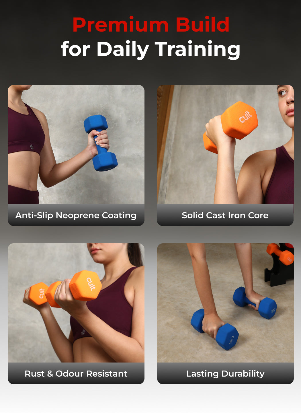 Cult Neoprene Dumbbells Combo for Home Gym Exercise (2kg + 3kg + 5kg Set) 20kg | Dumbbells with Rack