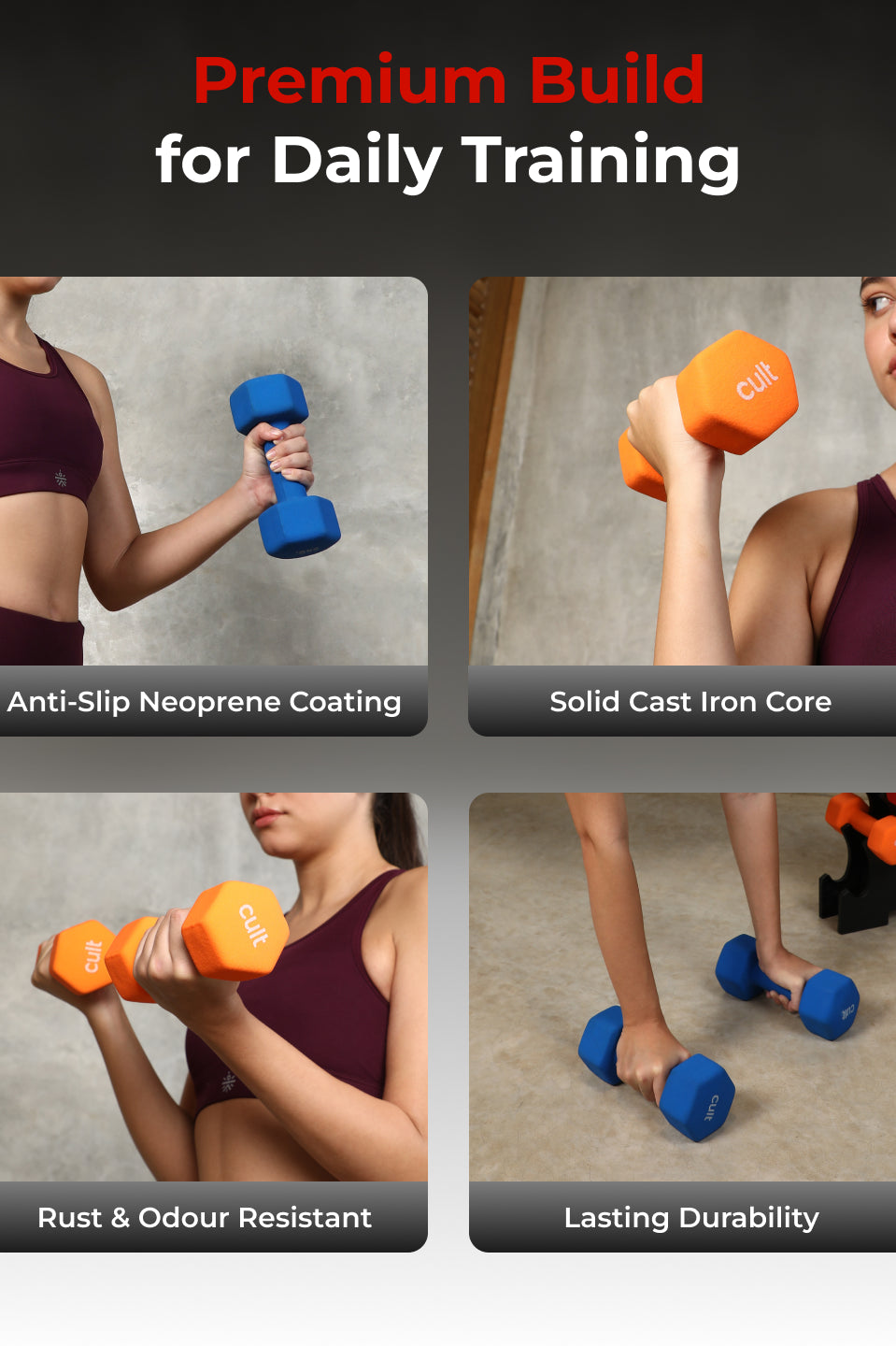 Cult Neoprene Dumbbells Combo for Home Gym Exercise (2kg + 3kg + 5kg Set) 20kg | Dumbbells with Rack