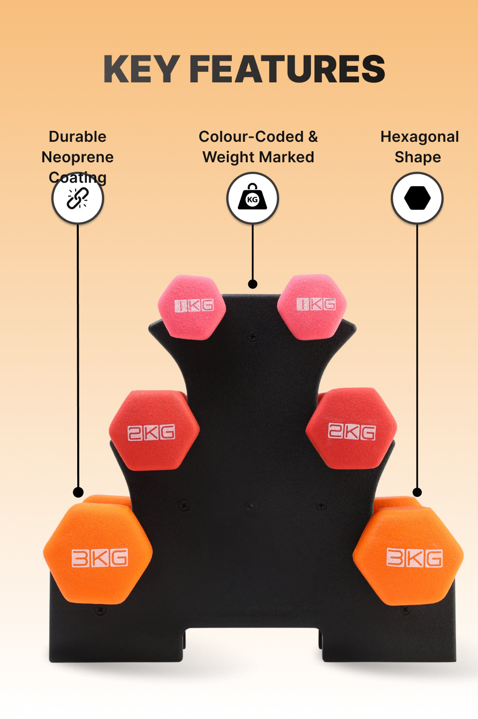 Cult Neoprene Dumbbells Combo for Gym Exercise (1kg + 2kg + 3kg Set) 12kg | Dumbbell With Stand