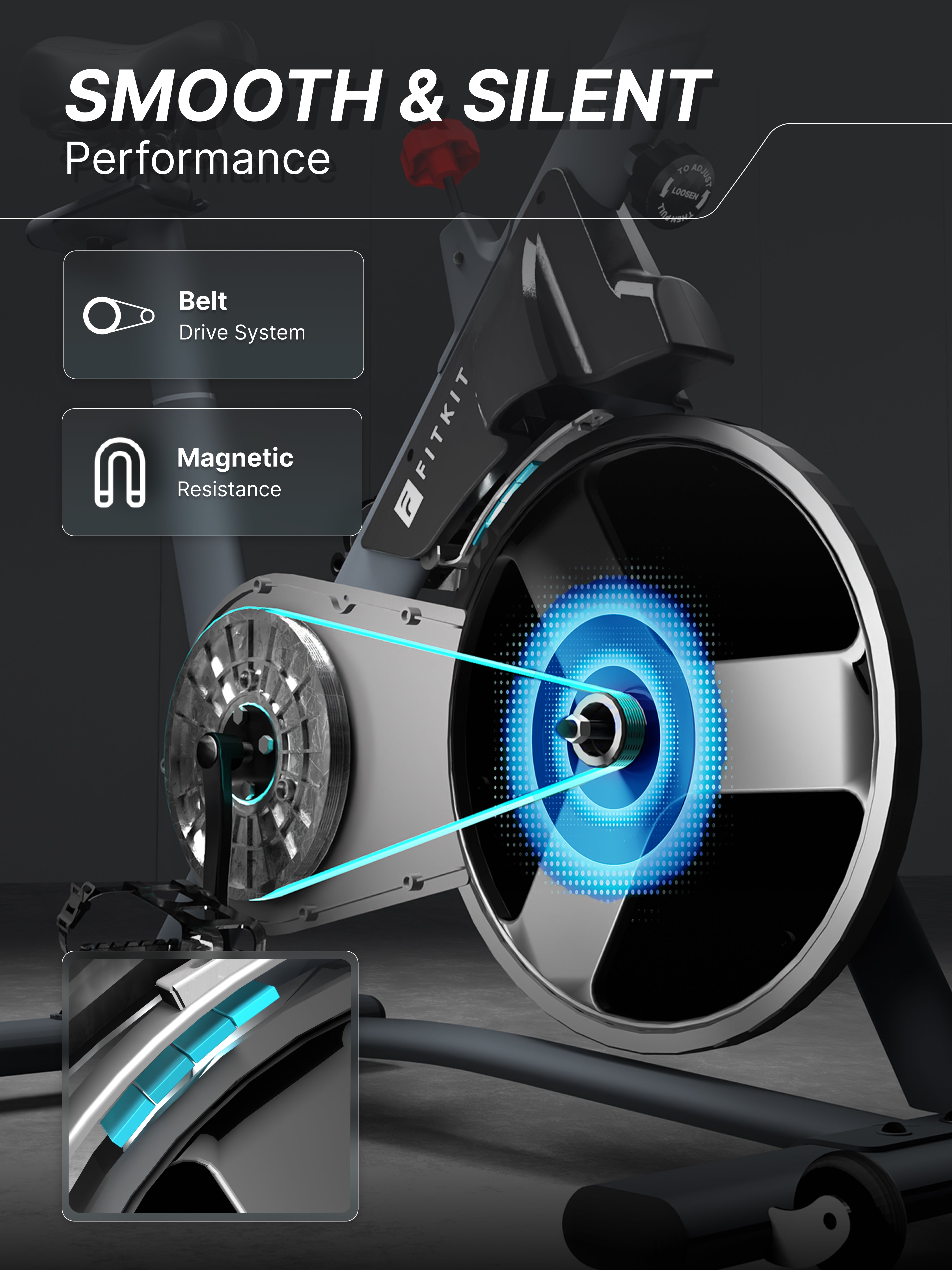 Fitkit by Cult FK7004 Premium Magnetic Spin Bike | 130kg Support | Stepless Resistance & 8kg Flywheel | LCD Display with Heart-Rate Tracking | Tablet Holder | Smooth & Silent Ride for Home Fitness (with 6 Months Extended Warranty)
