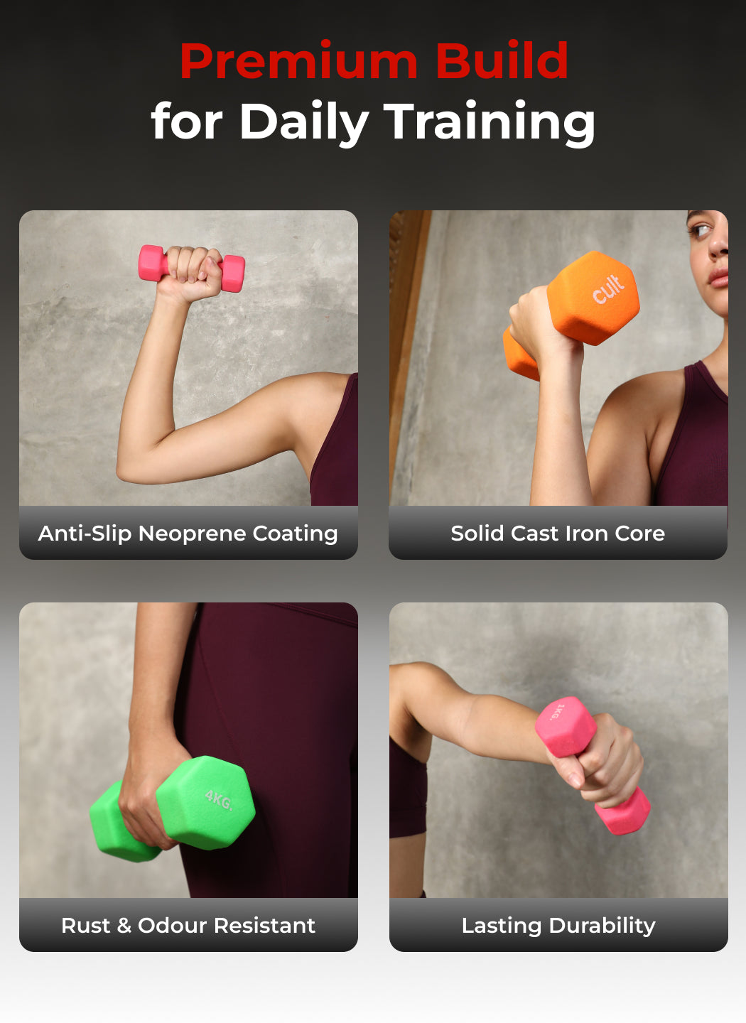 Cult Neoprene Dumbbells Combo for Home Gym Exercise (1kg + 3kg + 4kg Set) 16kg | Dumbbells with Rack