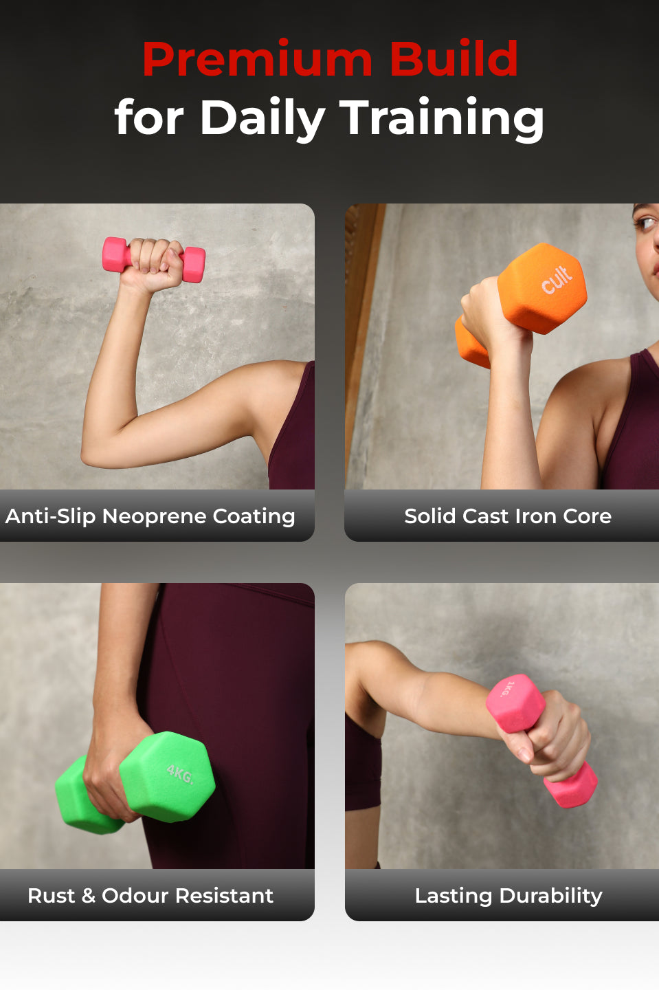 Cult Neoprene Dumbbells Combo for Home Gym Exercise (1kg + 3kg + 4kg Set) 16kg | Dumbbells with Rack