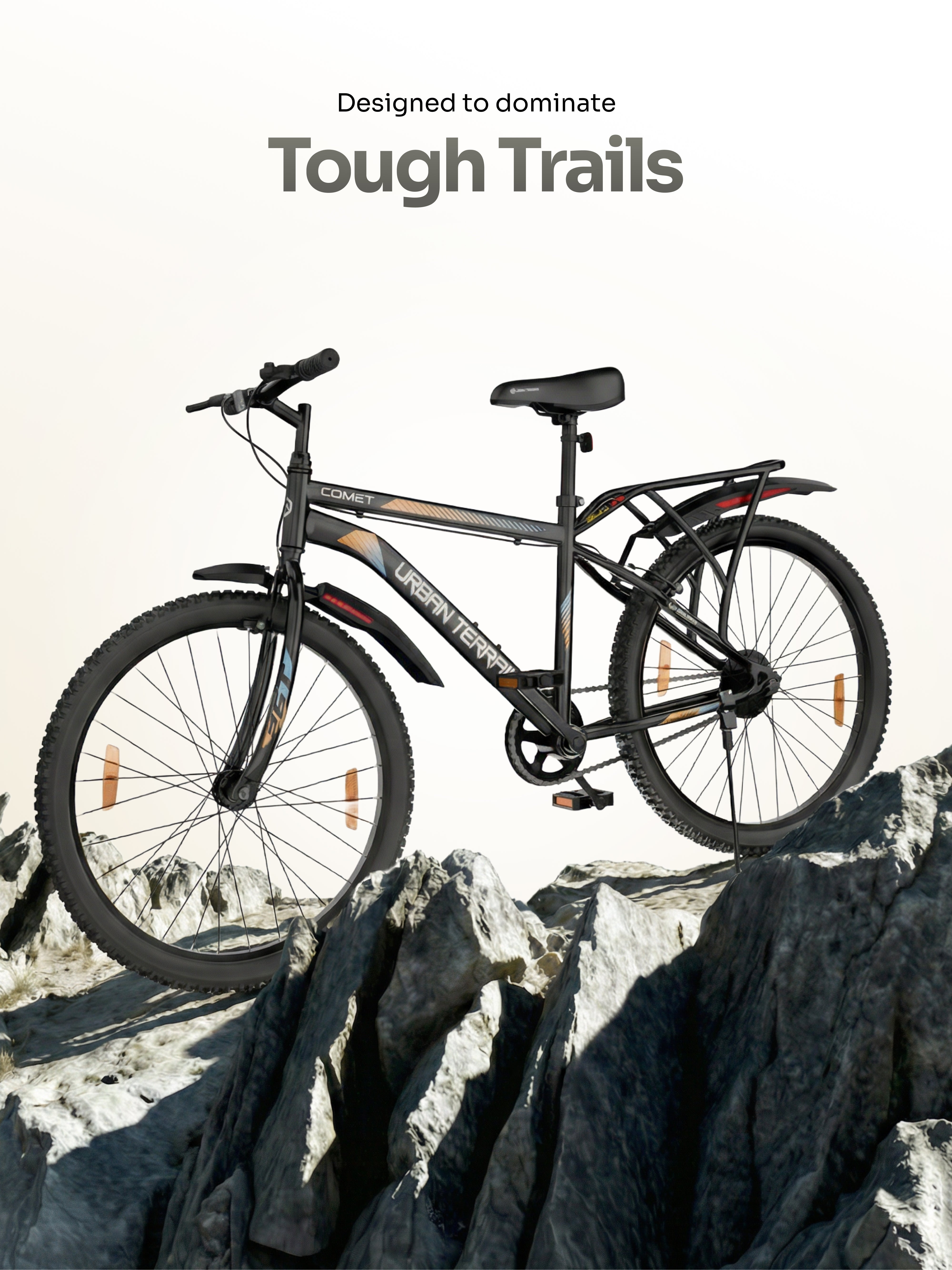 Urban Terrain Comet 26T Single Speed Steel Mountain Bike with Inbuilt Carrier (Black)