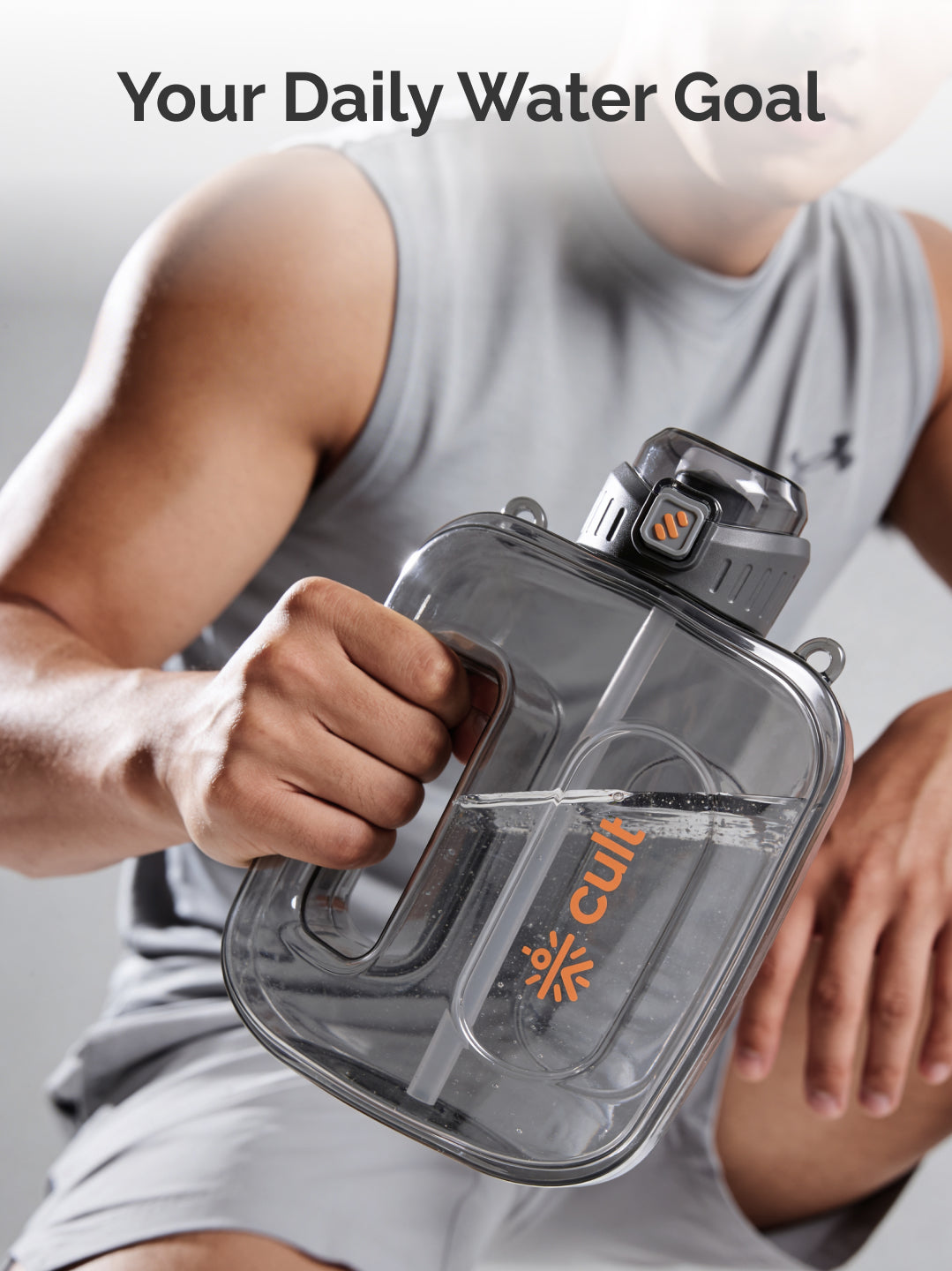 Cult Mini Gallon 1.8L Water Bottle with Straw & Strap BPA-Free Leakproof Gym Bottle 1800ml Hydration Bottle Black
