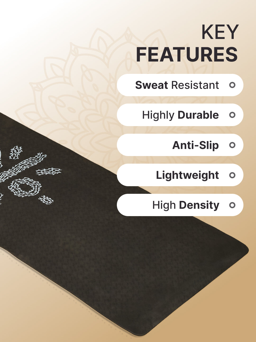 TPE 6mm Yoga Mat Black with Carry Bag & Yoga Belt Black