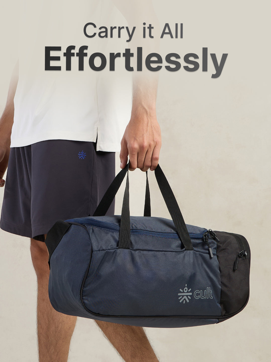 cult 25 Litre Gym/Duffle Bag for Men & Women Duffle Bag with Side Pocket & Shoulder Strap Comfortable Handle Black Navy