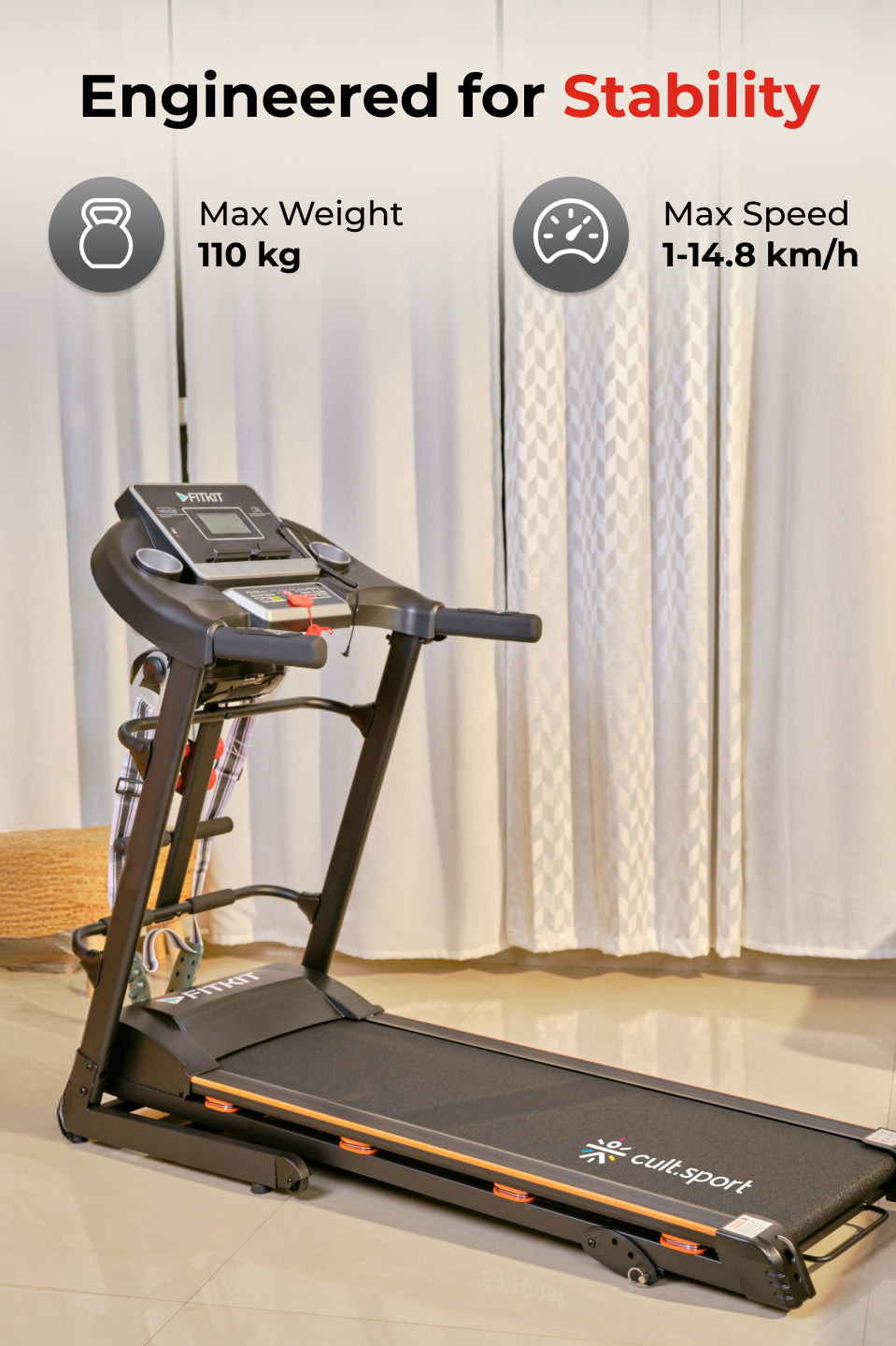 FT100M Treadmill 3.25HP | Massager | 3-level Manual-Incline | Max Weight-110kg | Max Speed-14.8kmph (with 6 months extended warranty)