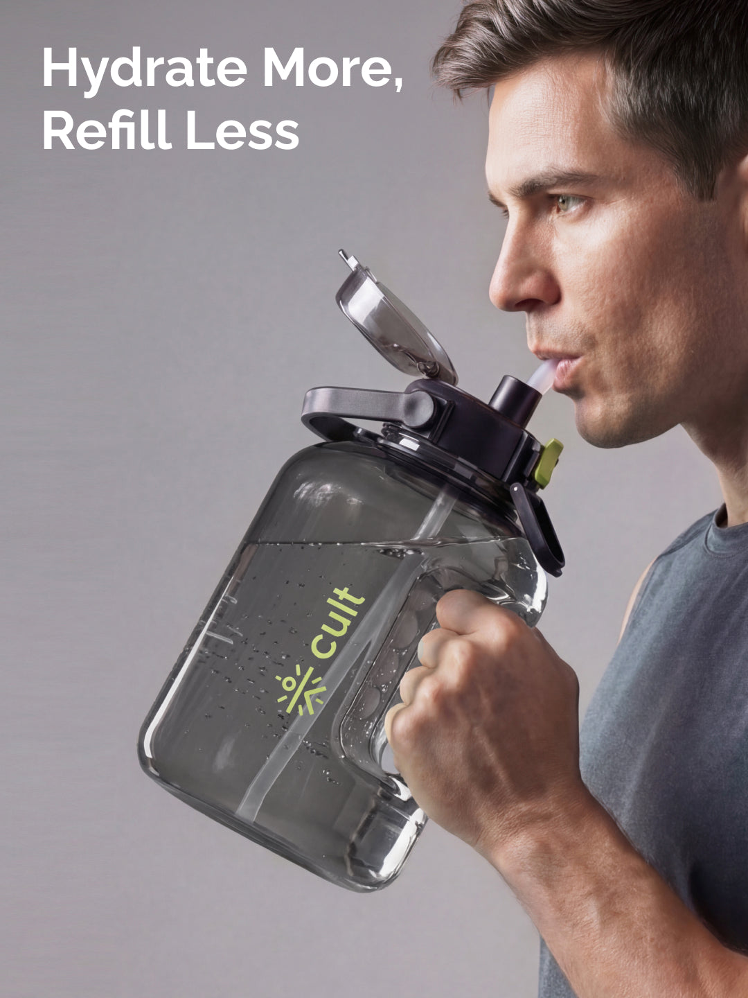 Cult 3L Hulk Gallon Water Bottle with Straw & Strap BPA-Free Leakproof Gym Bottle 3000ml Large Capacity Hydration Bottle (Black)