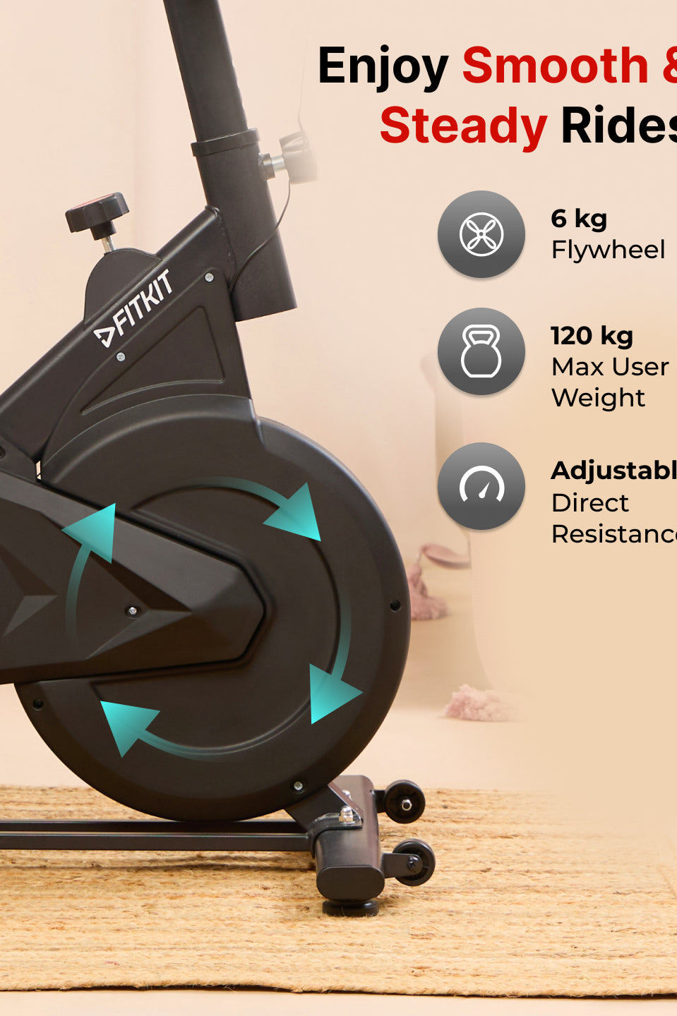 FK7002 Spinbike | 6kg Flywheel | Max Weight: 120Kg | Black (6 months warranty + 6 months extended warranty)