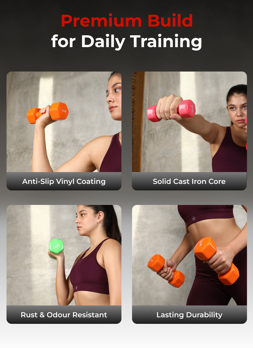 Cult Vinyl Dumbbells Combo for Home Gym Exercise (1kg + 3kg + 4kg Set) 16kg | Dumbbells with Rack