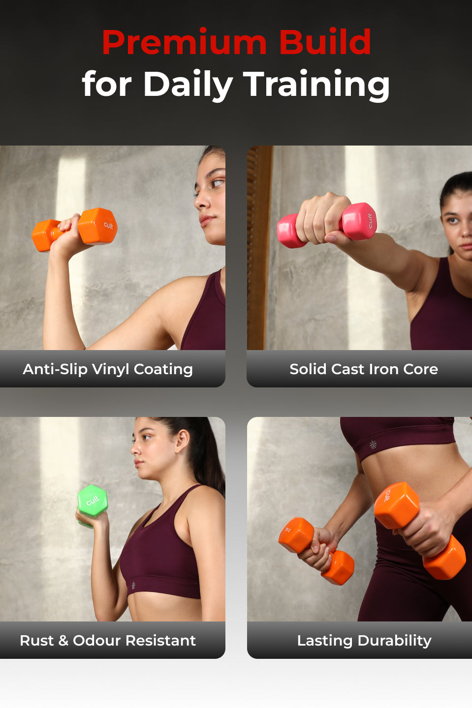 Cult Vinyl Dumbbells Combo for Home Gym Exercise (1kg + 3kg + 4kg Set) 16kg | Dumbbells with Rack