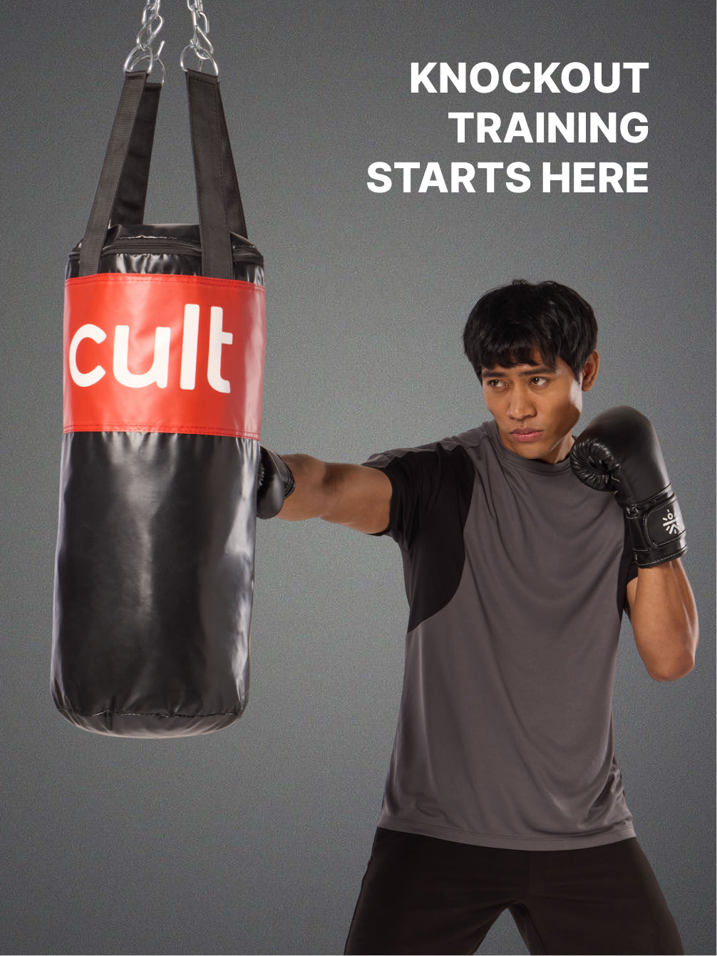 cult Punching Bag Black & Red 3ft Heavy Duty Punching Bag for Boxing, Kickboxing, MMA Training Reinforced Stitching Durable PU Leather Hanging Chain Included Unfilled Easy to Install For Home & Gym Use