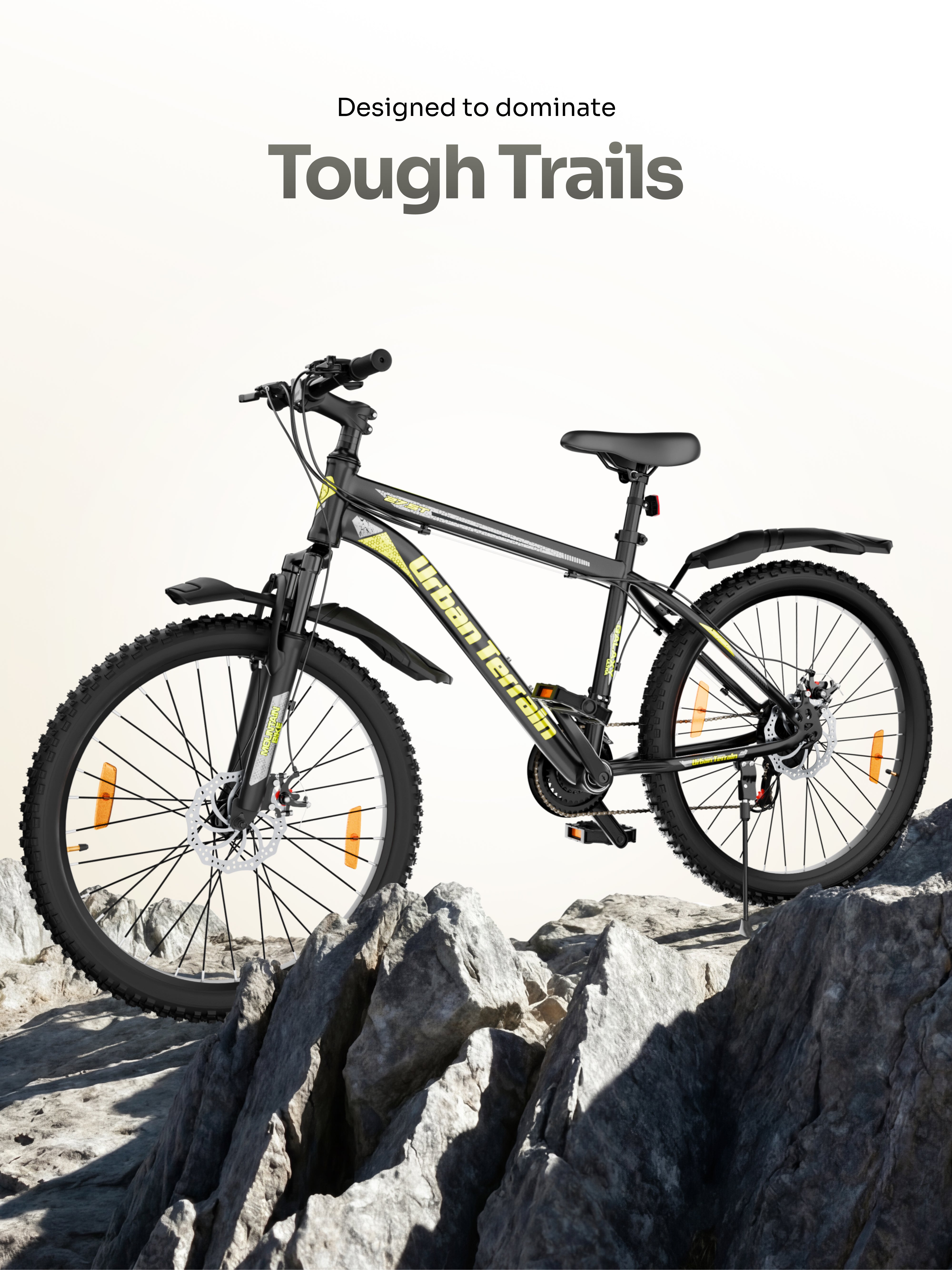 Galaxy Ultra Mountain Bike Steel 21 Speed Cycle 27.5 inch Tyre, Green With Front Suspension, Single Wall Rim and Dual Disc Brakes Ideal For 5.2 ft