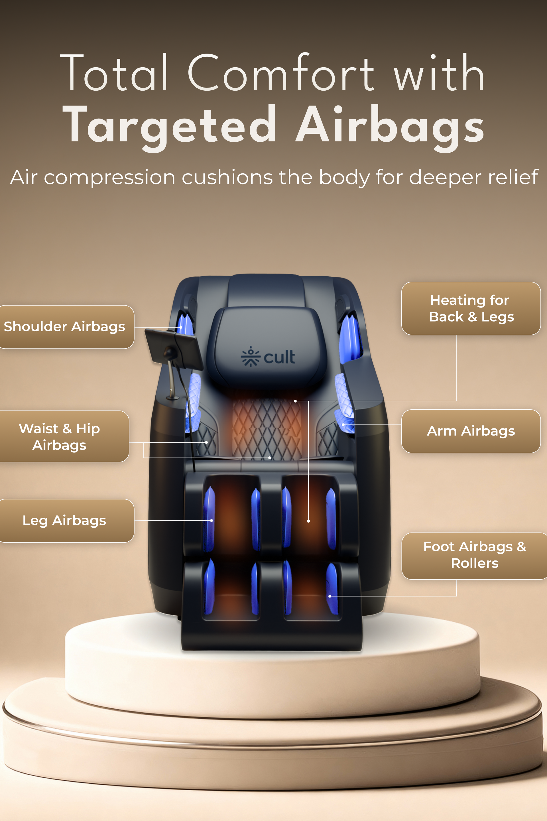 Cult Serene Massage Chair | Zero Gravity with Voice Guide & Bluetooth | 9 Preset Massage Programs | Smart Touch Screen