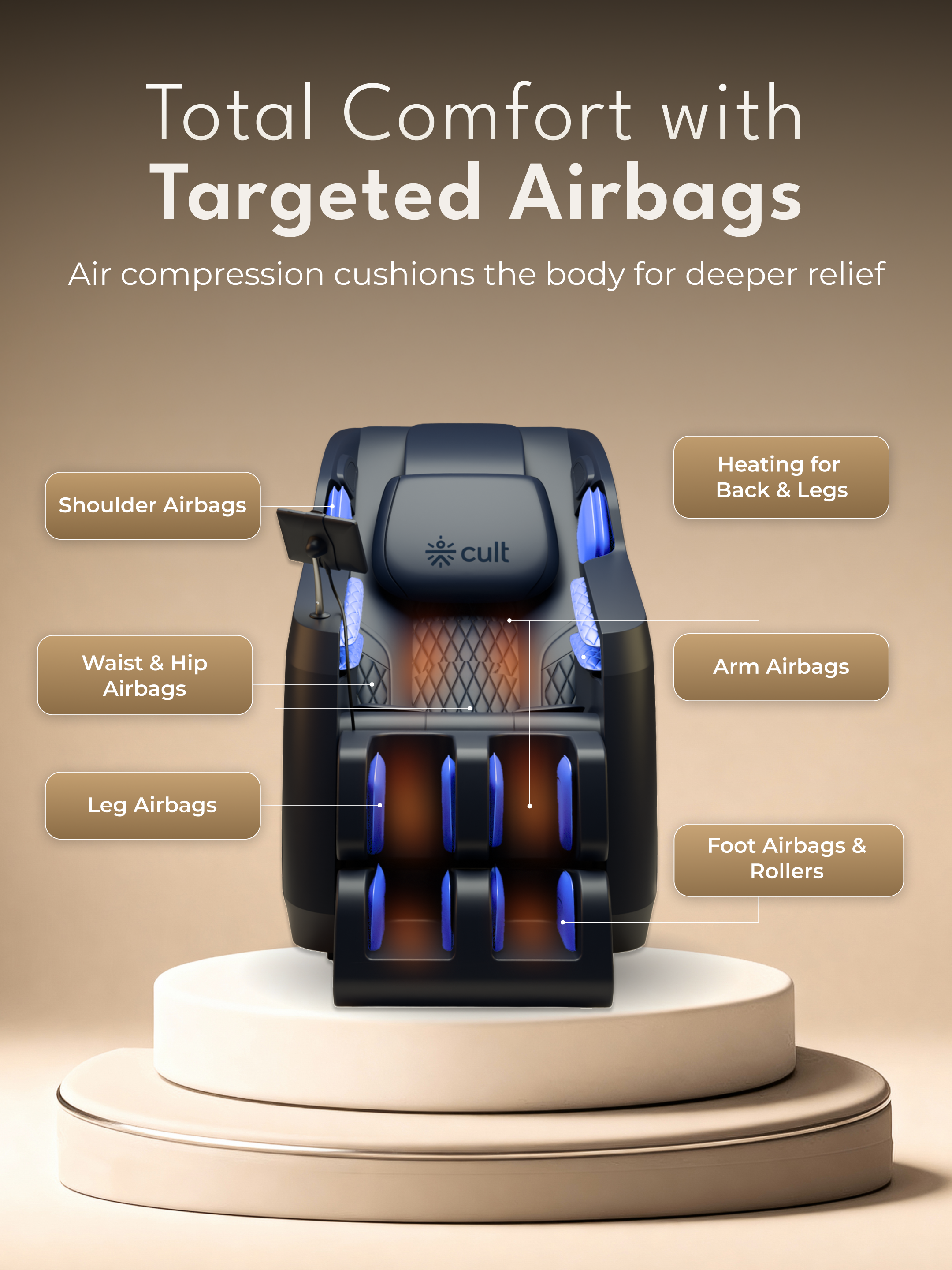 Cult Serene Massage Chair | Zero Gravity with Voice Guide & Bluetooth | 9 Preset Massage Programs | Smart Touch Screen