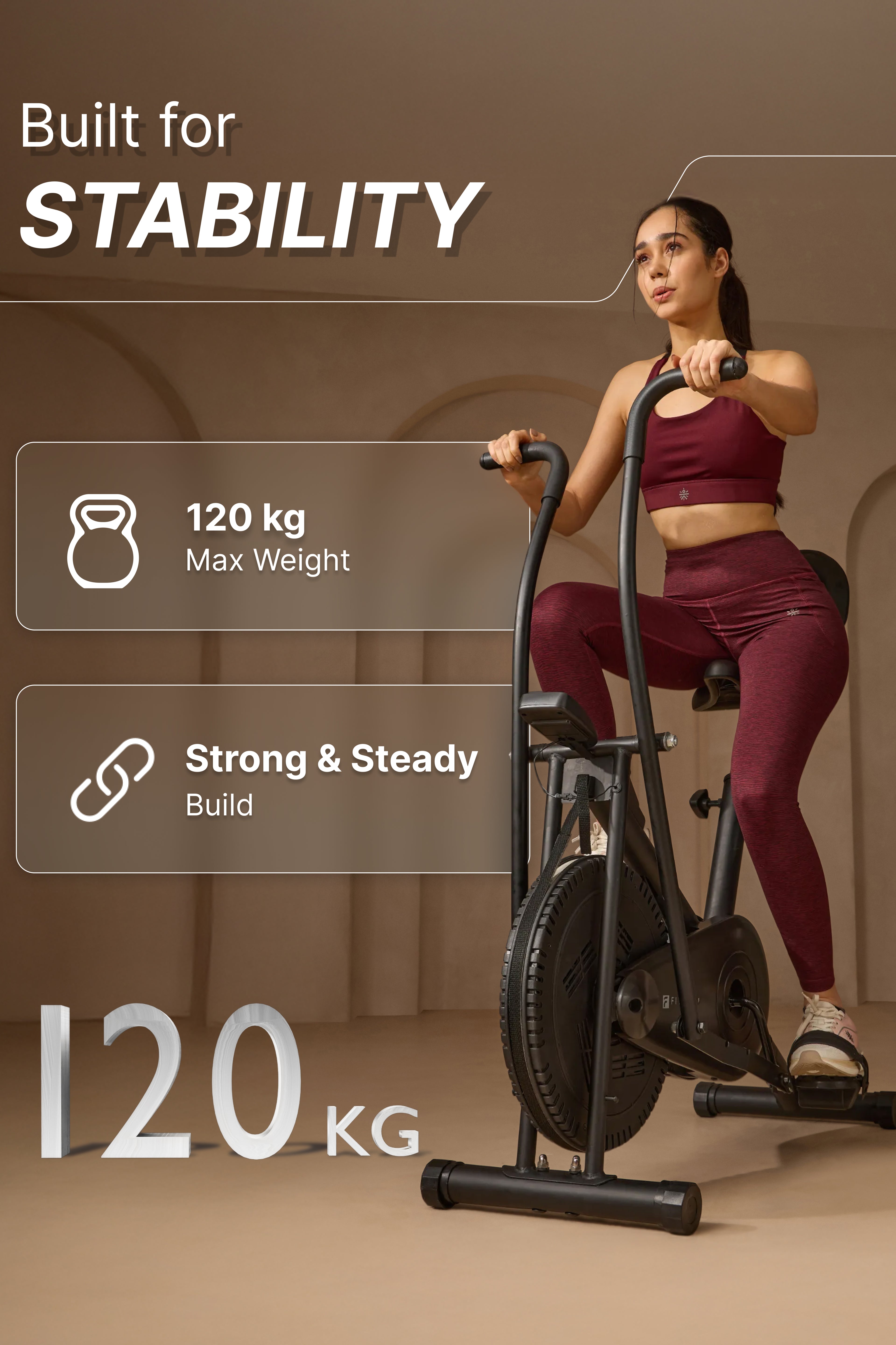 Fitkit Dual Action 2-in-1 Air Bike | Moving & Fixed Handles Exercise Cycle | Adjustable Seat & Anti-Slip Pedals | Direct Resistance | 120 kg Max Weight | Home Use Exercise Bike