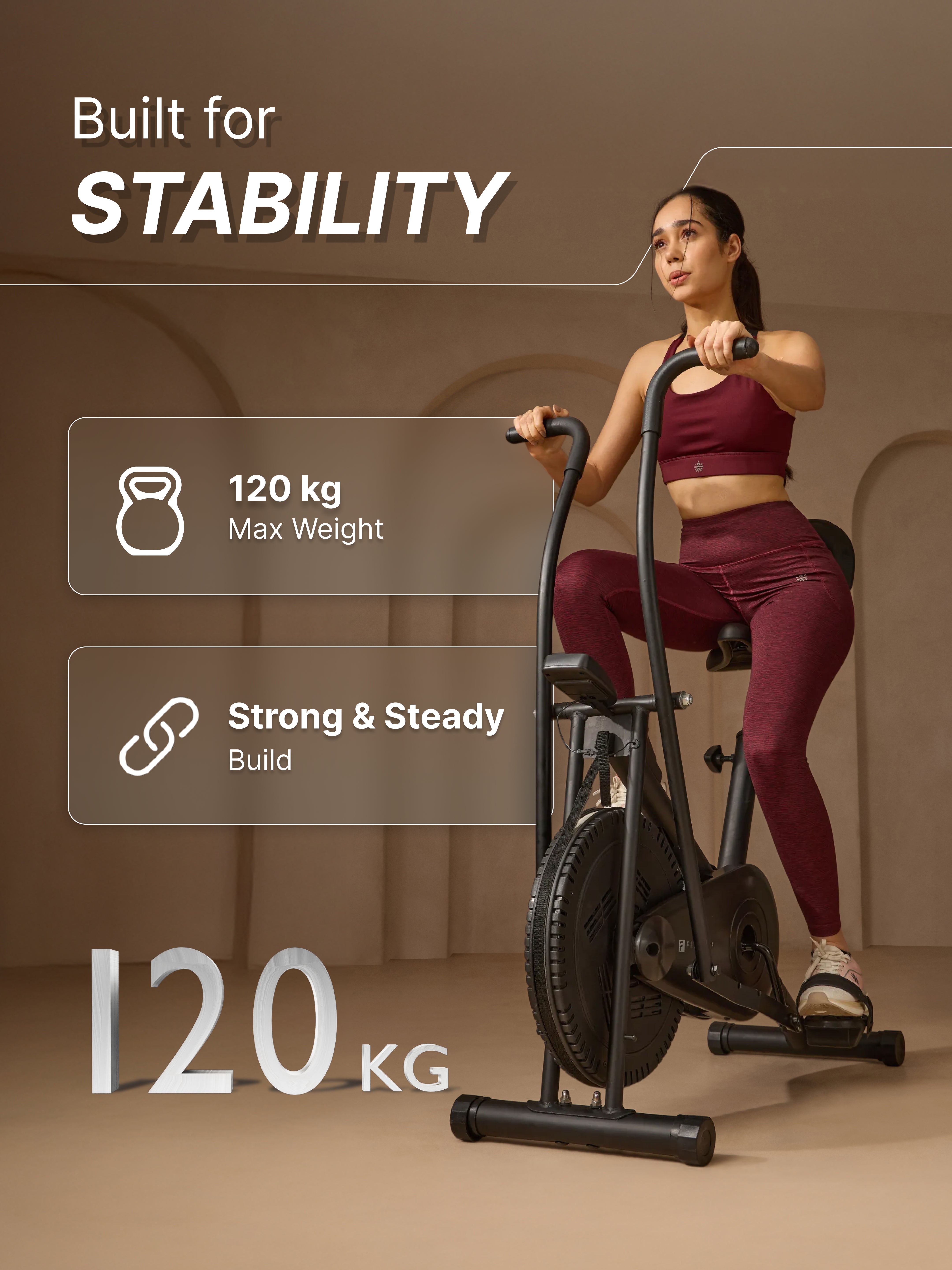 Fitkit Dual Action 2-in-1 Air Bike | Moving & Fixed Handles Exercise Cycle | Adjustable Seat & Anti-Slip Pedals | Direct Resistance | 120 kg Max Weight | Home Use Exercise Bike