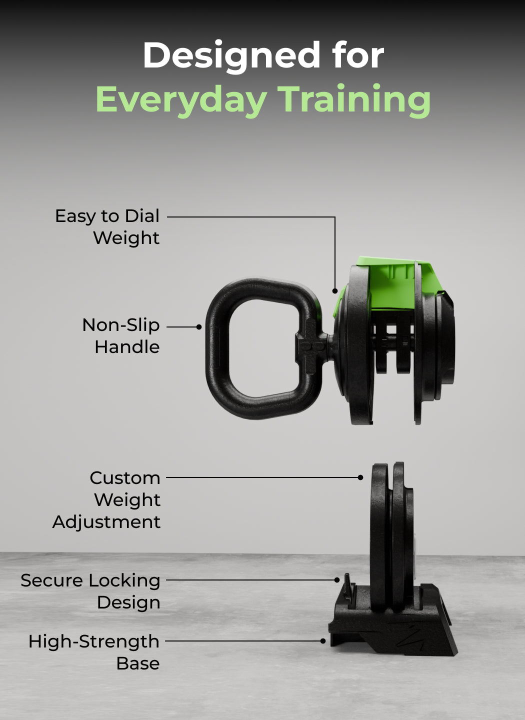 Cult 12Kg Adjustable Kettlebell | 12 Weight Options (2kg-12kg) | One-Hand 1-Second Dial | Compact & Durable Home Gym Kettlebell - Black