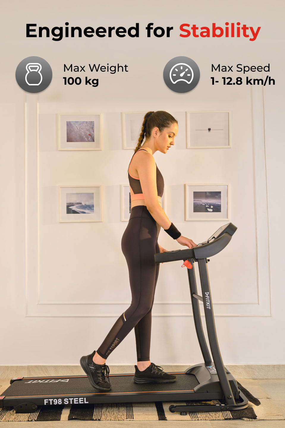 FT98Steel 3HP Treadmill | 3-Level Manual-Incline | Max Speed-12.8kmph | Max Weight-100kg (with 6 months extended warranty)