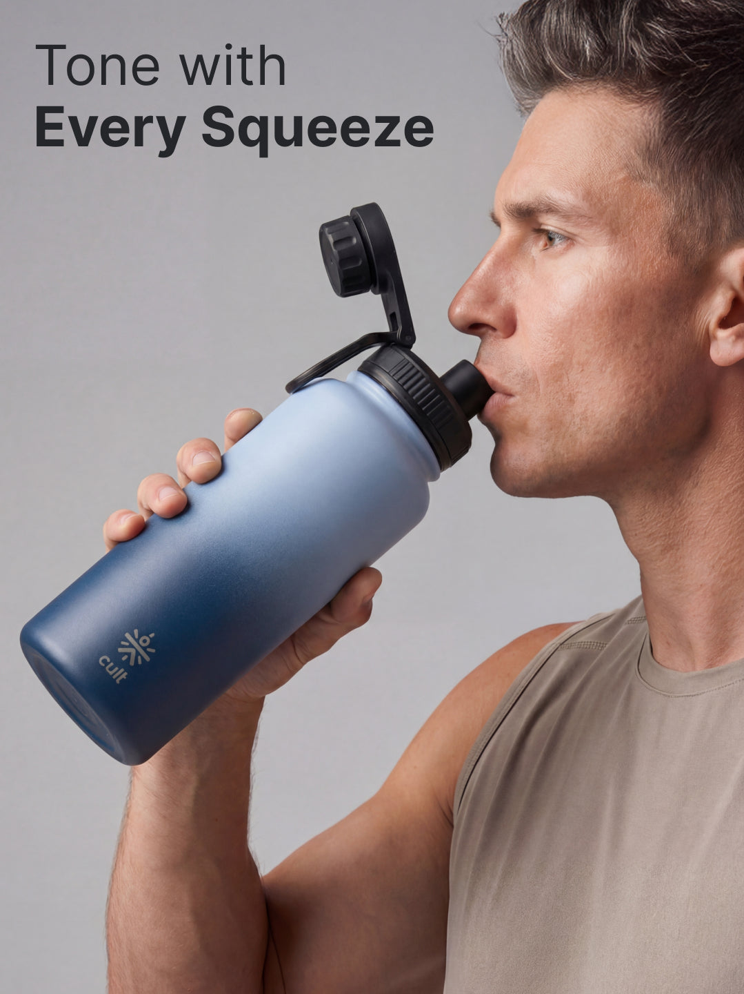 Cult 1L Insulated 24Hr Hot and Cold Water Bottle Leakproof Sports Cap Stainless Steel Blue
