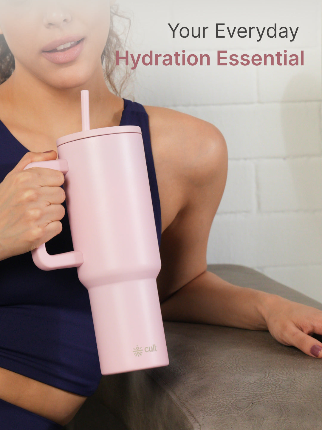 cult Steel Tumbler Double Vaccum Insulated for Hot and Cold 1200 ml Unisex Pink with Straw