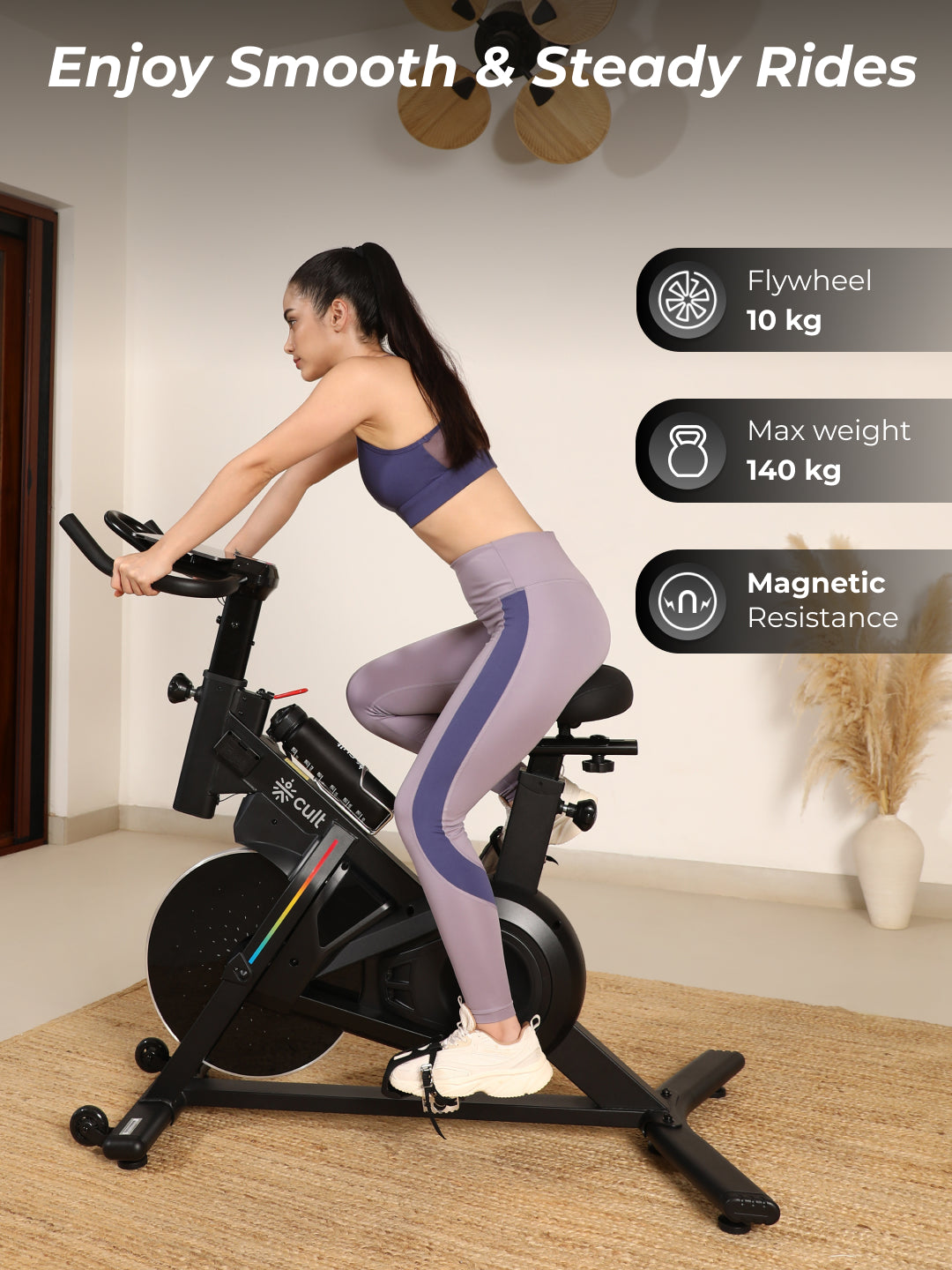 Cult SmartSpinVolt Magnetic Spin Bike | 10Kg Flywheel | 140kg Max Weight | Home Use Exercise Bike