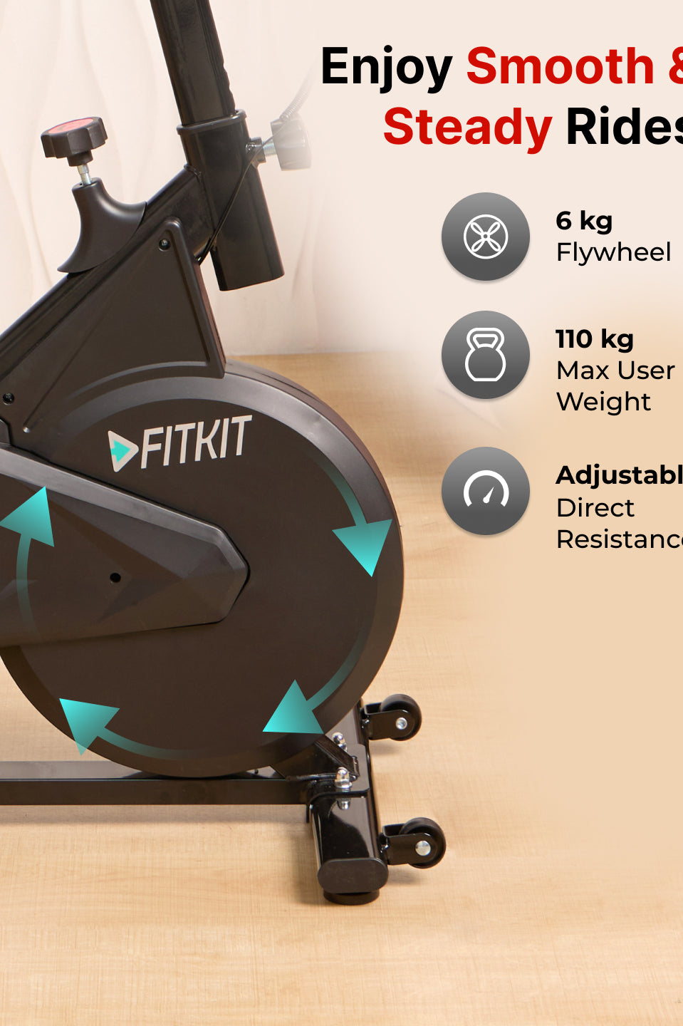 FK7001 Spinbike | 6kg Flywheel | Max Weight: 110Kg | Black (6 months warranty + 6 months extended warranty)