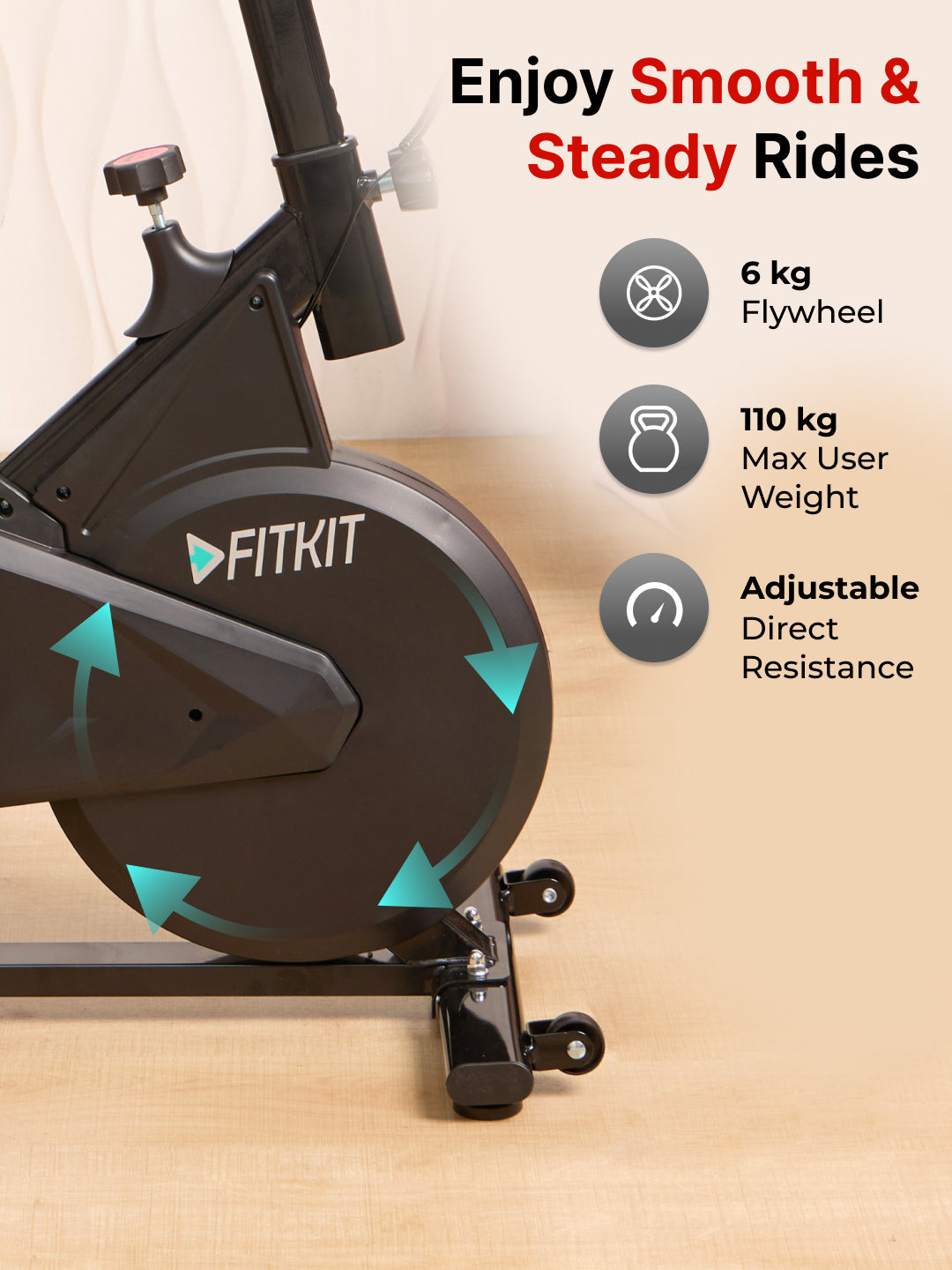 FK7001 Spinbike | 6kg Flywheel | Max Weight: 110Kg | Black (6 months warranty + 6 months extended warranty)