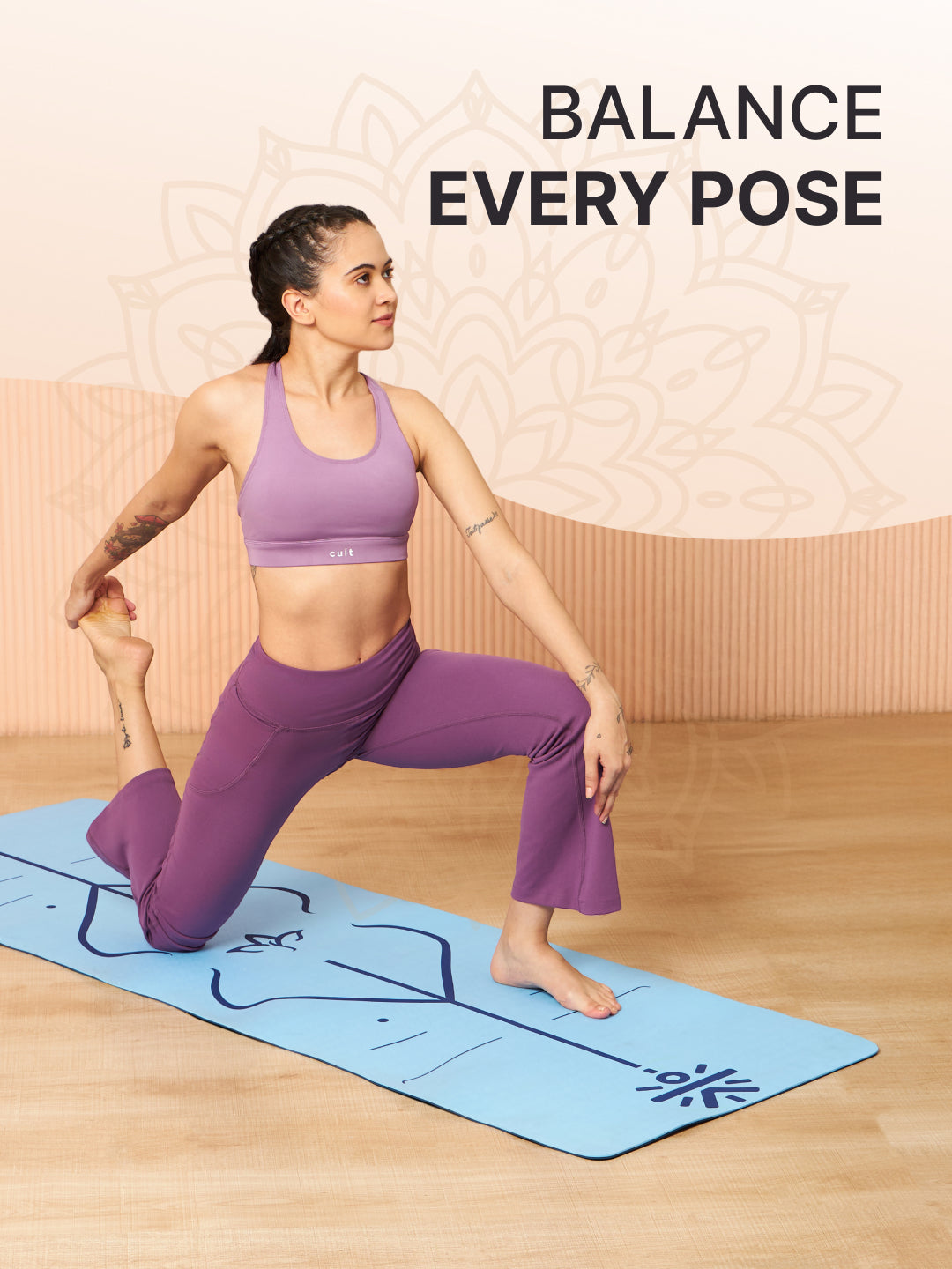 Cult TPE Yoga Mat 6mm Non-Toxic, Latex-Free, Eco-Friendly, Tear-Resistant, Non-Slip Exercise Mat with Extra Cushioning , Carry Strap and Bag Ideal for Yoga, Pilates, Meditation & Fitness - Blue with Alignment Marking