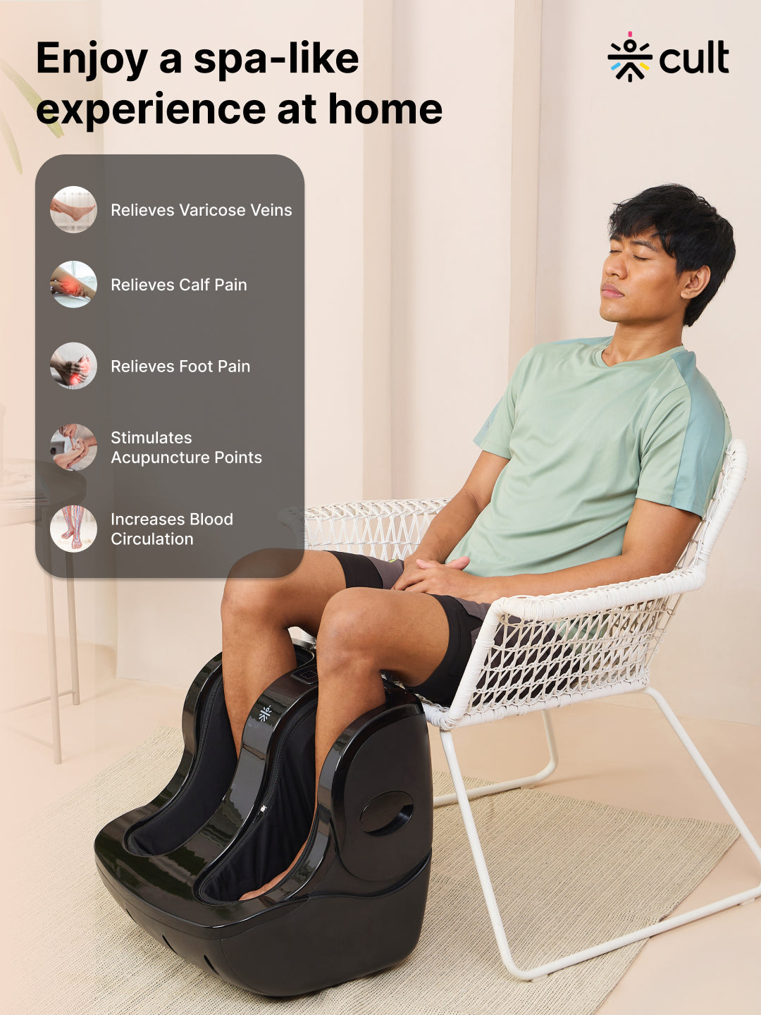 Cult Zen Foot & calf massager with Air Compression, Vibration & Warm Therapy, Pain Relief, Improves Blood Circulation, Suitable for Home usage