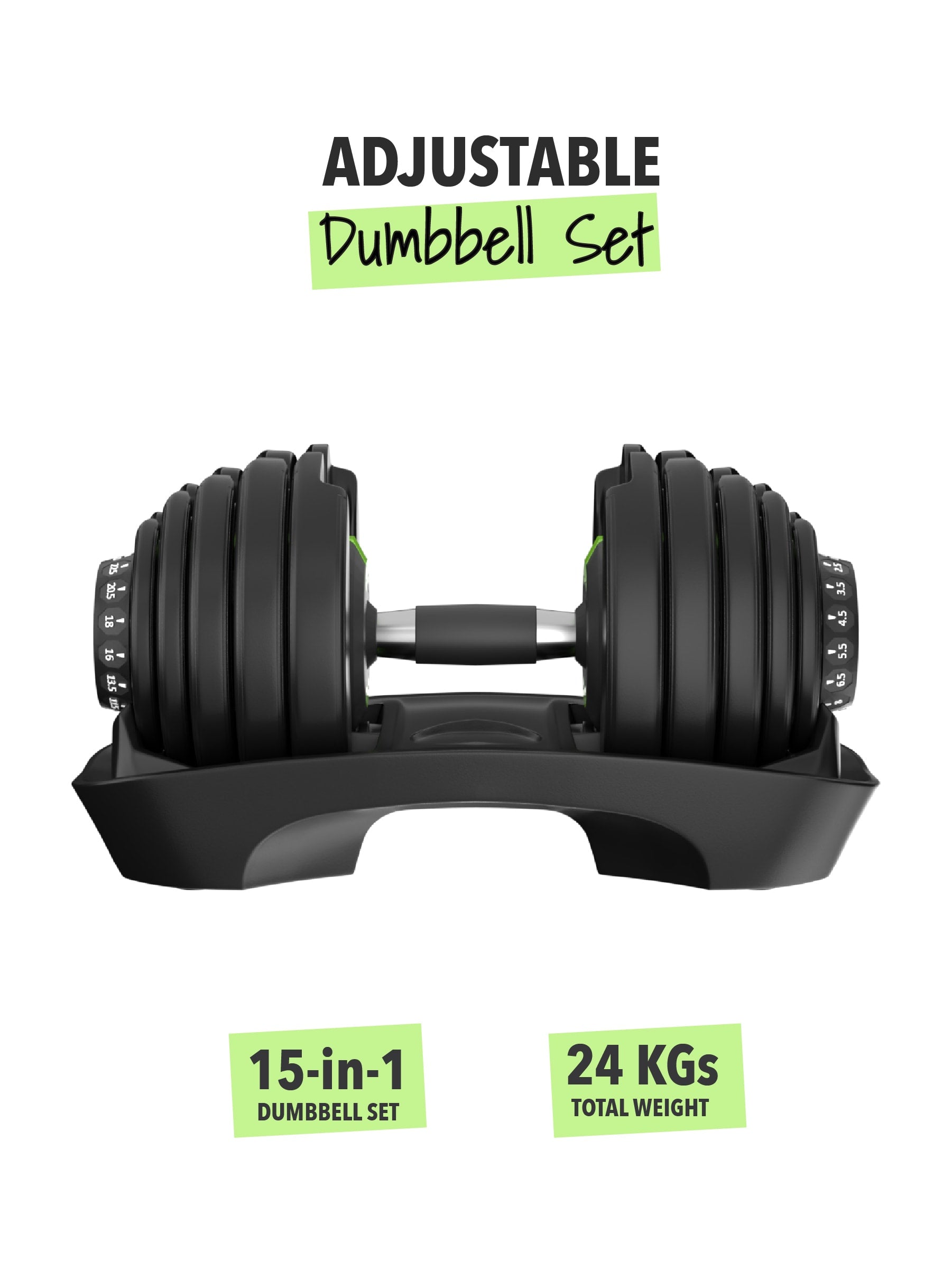Cult 24x2 kg Compact Adjustable Dumbbells (2.5kg to 24kg), Easy Weight Change: 15-in-1 (Pair of 2-24Kg adjustable Dumbbells) (6 Months extended Warranty only on Cultstore.com)