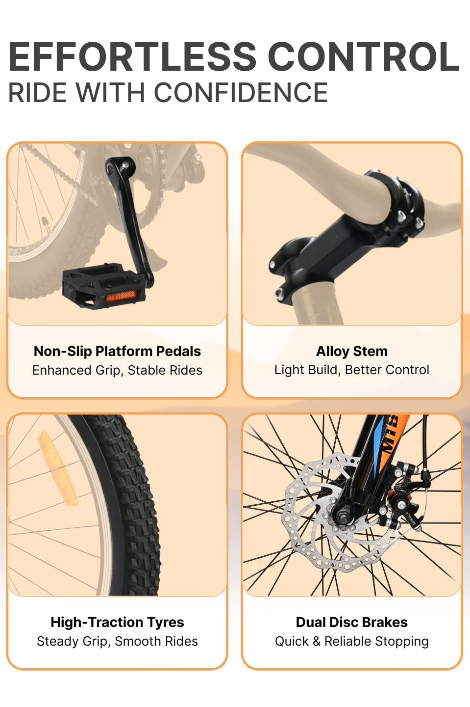 UT5001S26ACC Mountain Cycle Steel Single Speed 26 inch with Dual Disc Brakes, Front Suspension, Double Wall Alloy Rim, Bell & Lock, Black, Free Trainer Sessions, Cycling Event