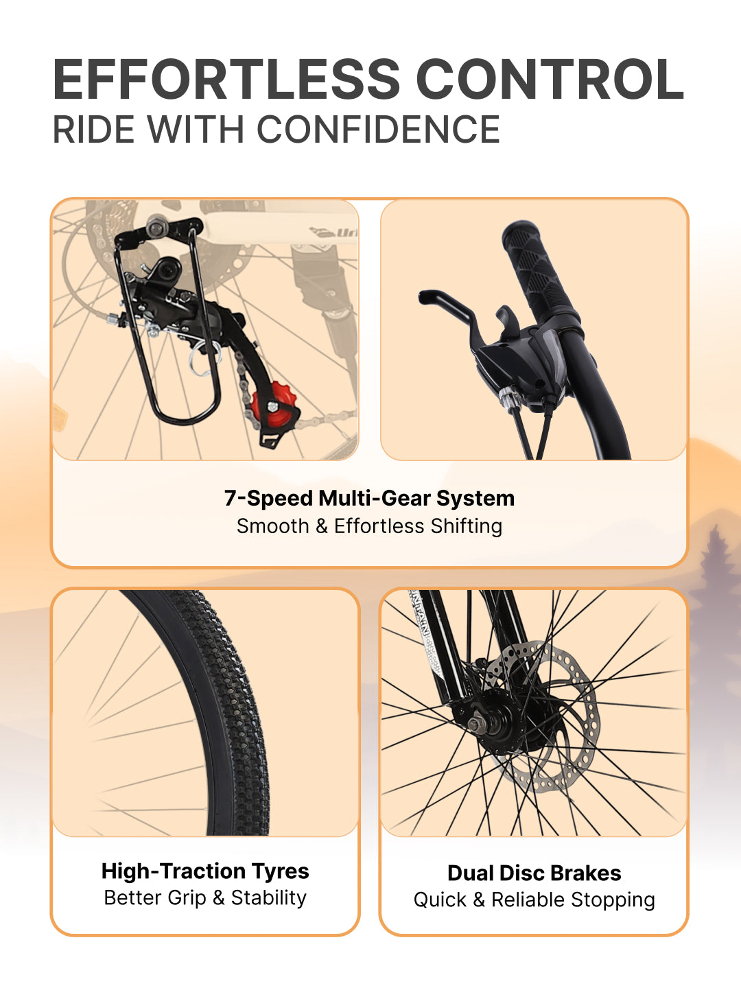 Galaxy Max Mountain Bike Steel 7 Speed Cycle 26 inch Tyre, White With Front Suspension, Single Wall Rim and Dual Disc Brakes Ideal For 5 ft to 5.7 ft