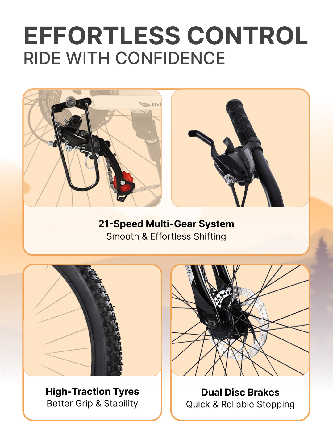 Galaxy Ultra Mountain Bike Steel 21 Speed Cycle 26 inch Tyre, White With Front Suspension, Single Wall Rim and Dual Disc Brakes Ideal For 5 ft to 5.7 ft