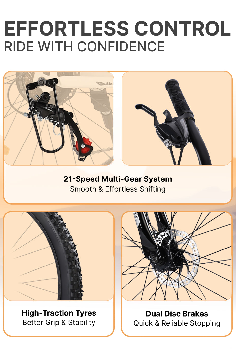 Galaxy Ultra Mountain Bike Steel 21 Speed Cycle 26 inch Tyre, White With Front Suspension, Single Wall Rim and Dual Disc Brakes Ideal For 5 ft to 5.7 ft