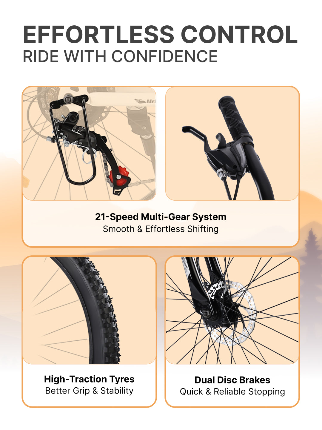 Galaxy Ultra Mountain Bike Steel 21 Speed Cycle 27.5 inch Tyre, White With Front Suspension, Single Wall Rim and Dual Disc Brakes Ideal For 5.2 ft to 6 ft