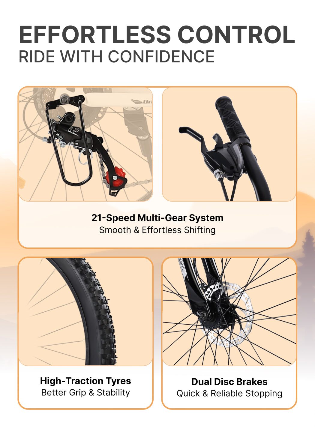 Galaxy Ultra Mountain Bike Steel 21 Speed Cycle 27.5 inch Tyre, White With Front Suspension, Single Wall Rim and Dual Disc Brakes Ideal For 5.2 ft to 6 ft