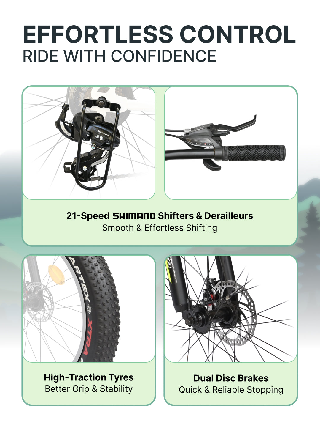 Rogue Mountain Bike Steel 21 Speed Cycle 26 inch Fat Tyre, Blue With Front Suspension, Single Wall Rim and Dual Disc Brakes, Ideal For 5 ft to 5.7 ft