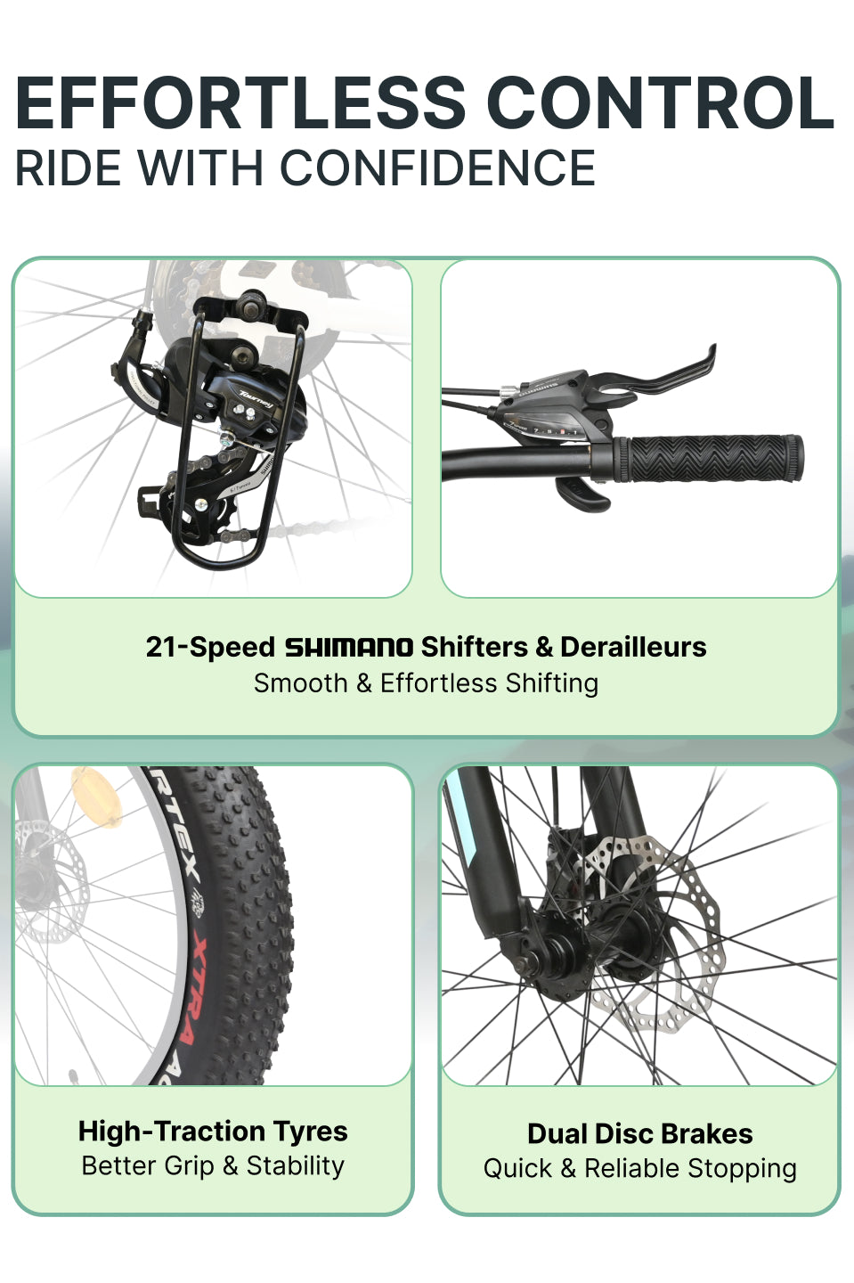 Rogue Mountain Bike Steel 21 Speed Cycle 26 inch Fat Tyre, Grey With Front Suspension, Single Wall Rim and Dual Disc Brakes, Ideal For 5 ft to 5.7 ft
