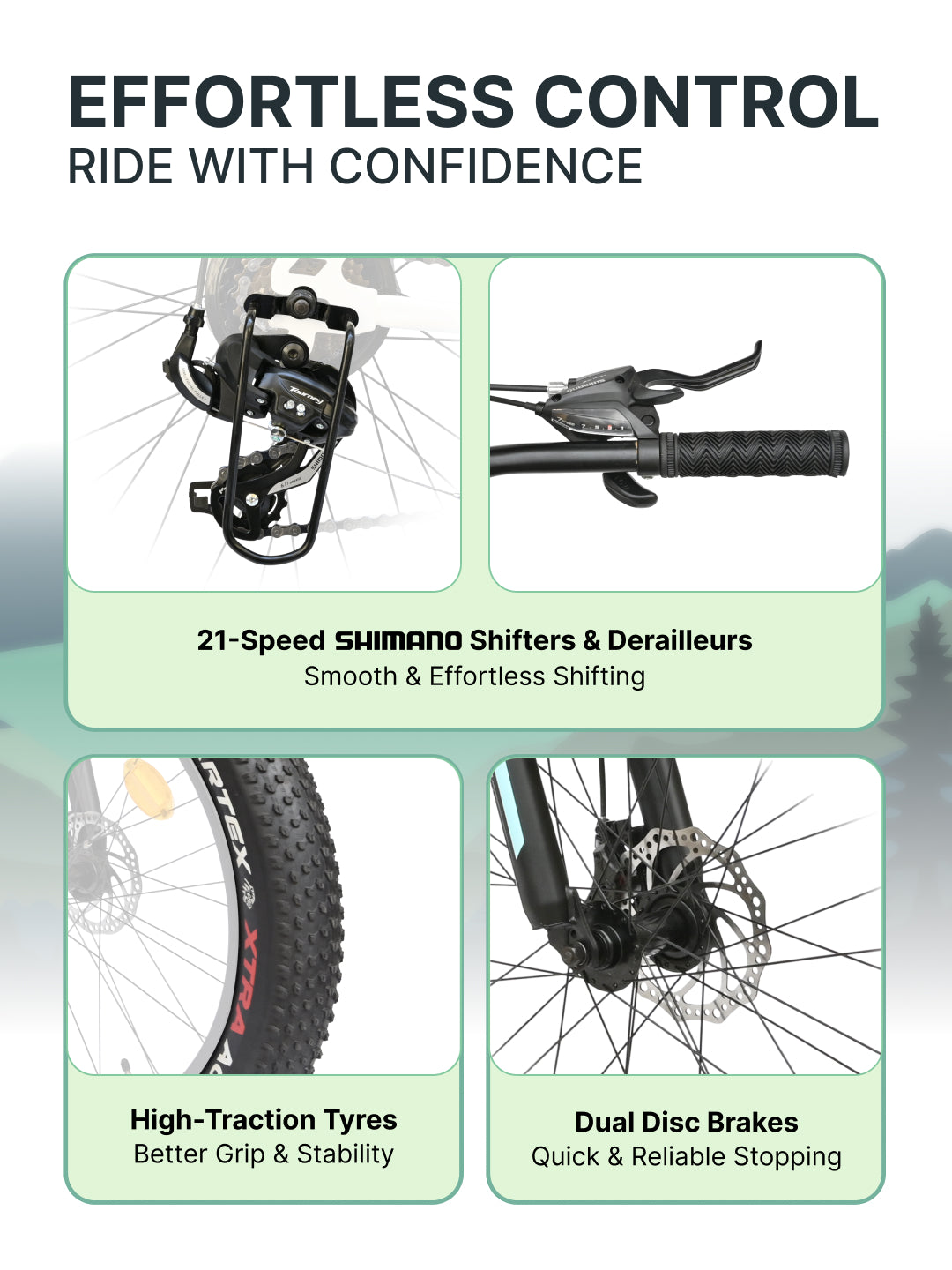 Rogue Mountain Bike Steel 21 Speed Cycle 26 inch Fat Tyre, Grey With Front Suspension, Single Wall Rim and Dual Disc Brakes, Ideal For 5 ft to 5.7 ft