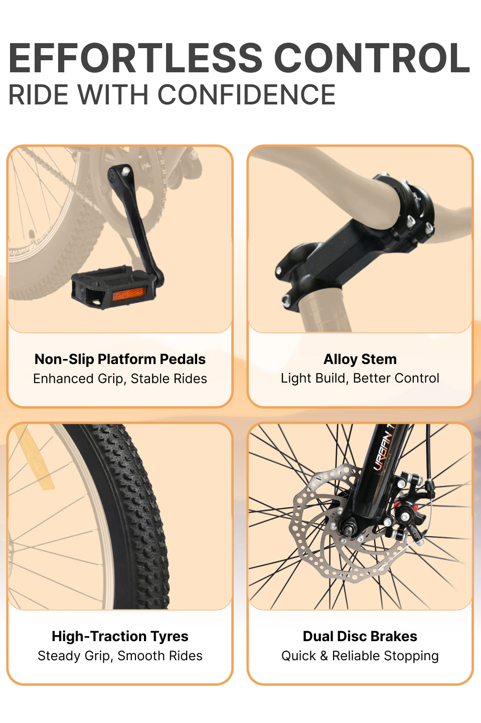 UT5001S27ACC Mountain Cycle Steel Single Speed 27.5 inch with Dual Disc Brakes, Front Suspension, Double Wall Alloy Rim, Bell & Lock, Black