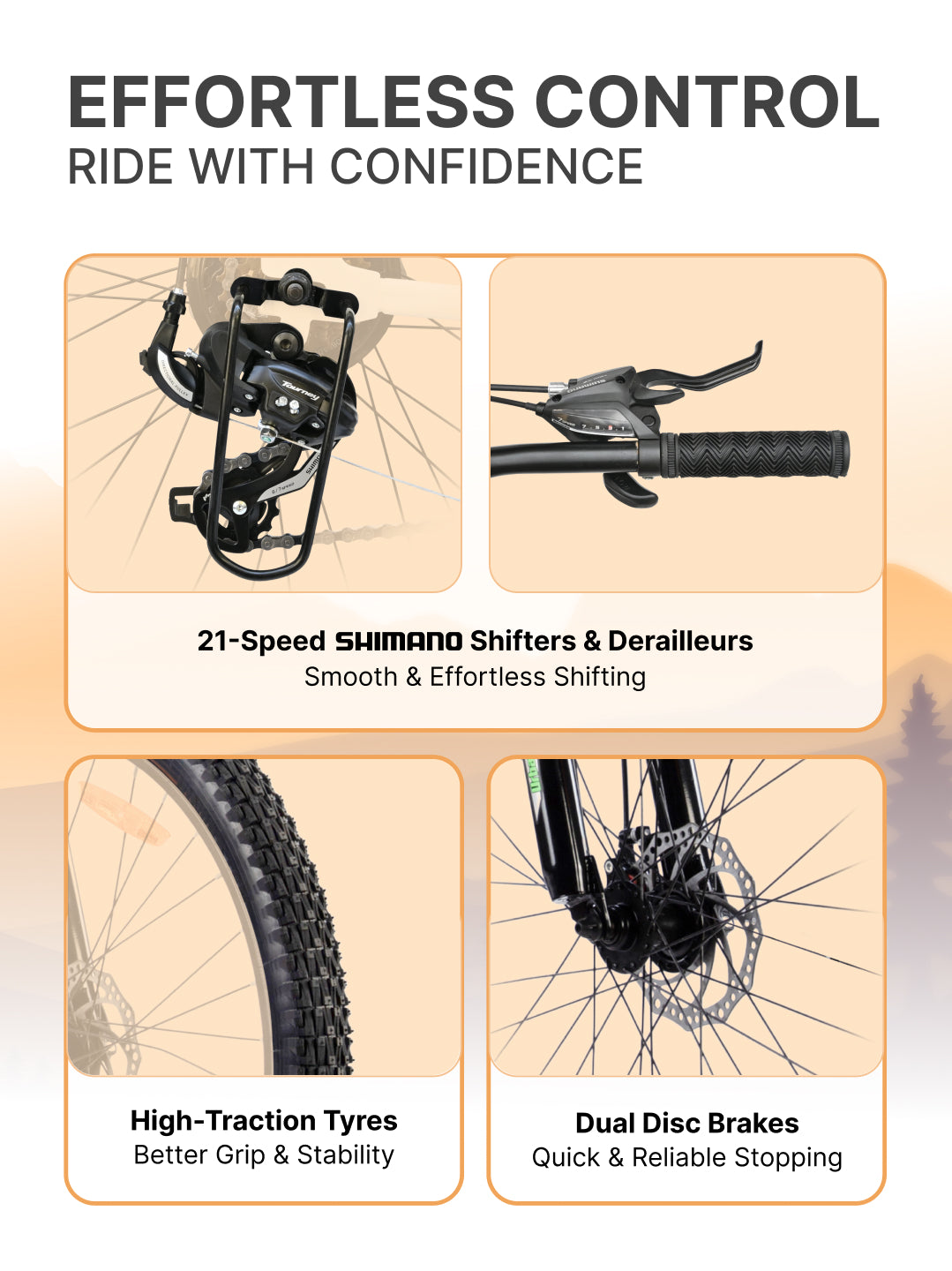 UT1000S26 Mountain Bike Steel 21 Speed Cycle Shimano Gear 26 inch, Grey With Front Suspension, Single Wall Rim and Dual Disc Brakes Ideal For 5 ft to 5.7 ft