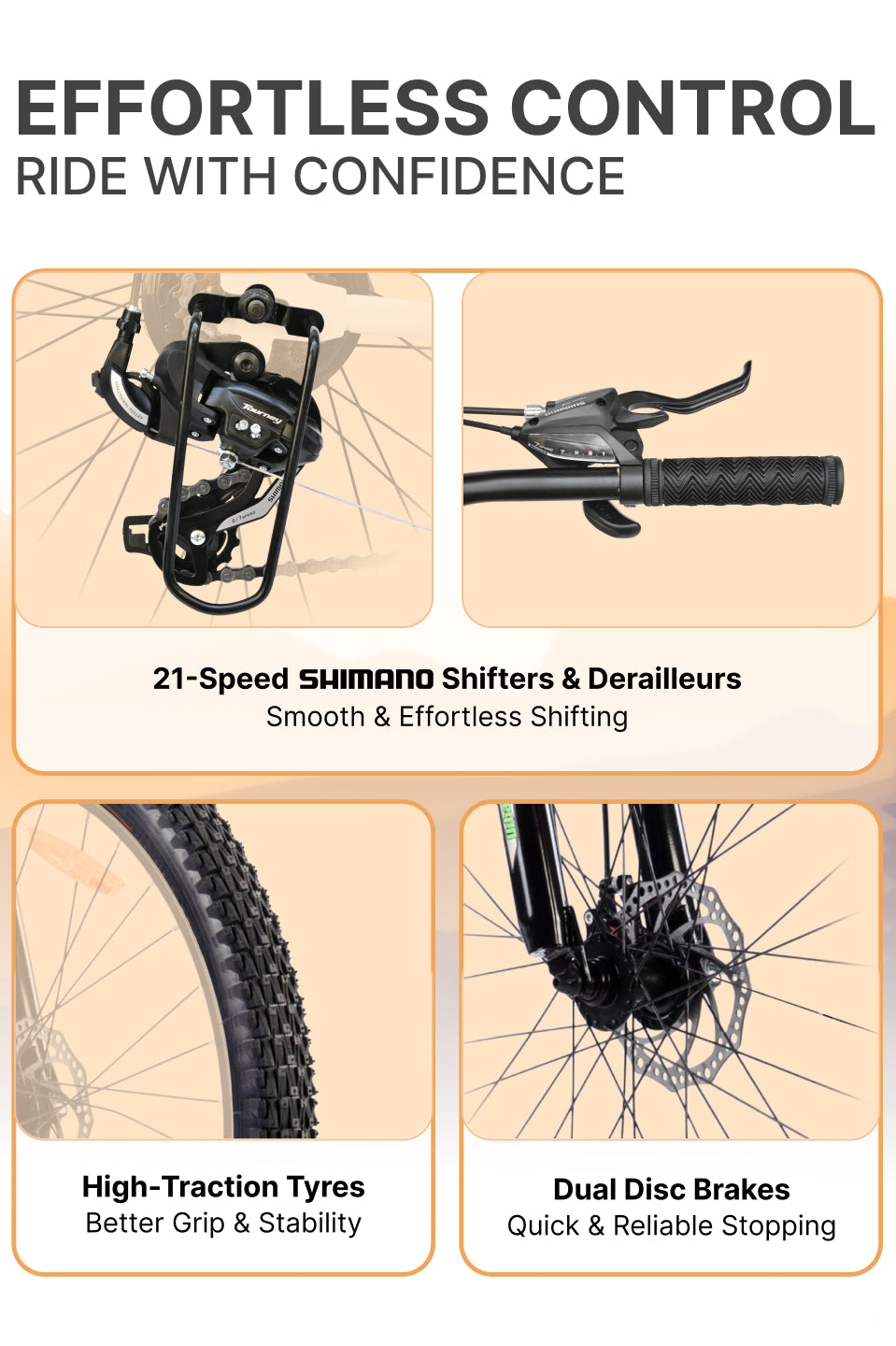 UT1000S26 Mountain Bike Steel 21 Speed Cycle Shimano Gear 26 inch, Grey With Front Suspension, Single Wall Rim and Dual Disc Brakes Ideal For 5 ft to 5.7 ft