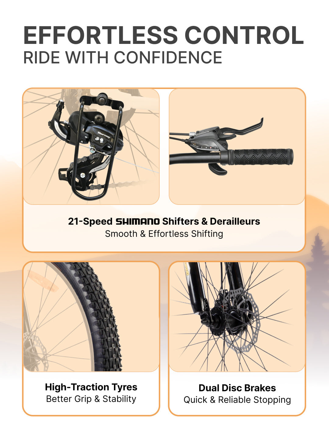 UT1000S26 Mountain Bike Steel 21 Speed Cycle Shimano Gear 26 inch, Yellow With Front Suspension, Single Wall Rim and Dual Disc Brakes Ideal For 5 ft to 5.7 ft