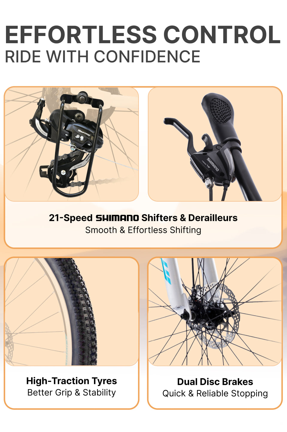 UT6000A29 Mountain Bike Alloy 21 Speed Cycle Shimano Gear 29 inch Tyre, White With Front Suspension, Double Wall Rim And Dual Disc Brake, Ideal For 5.6 ft & above