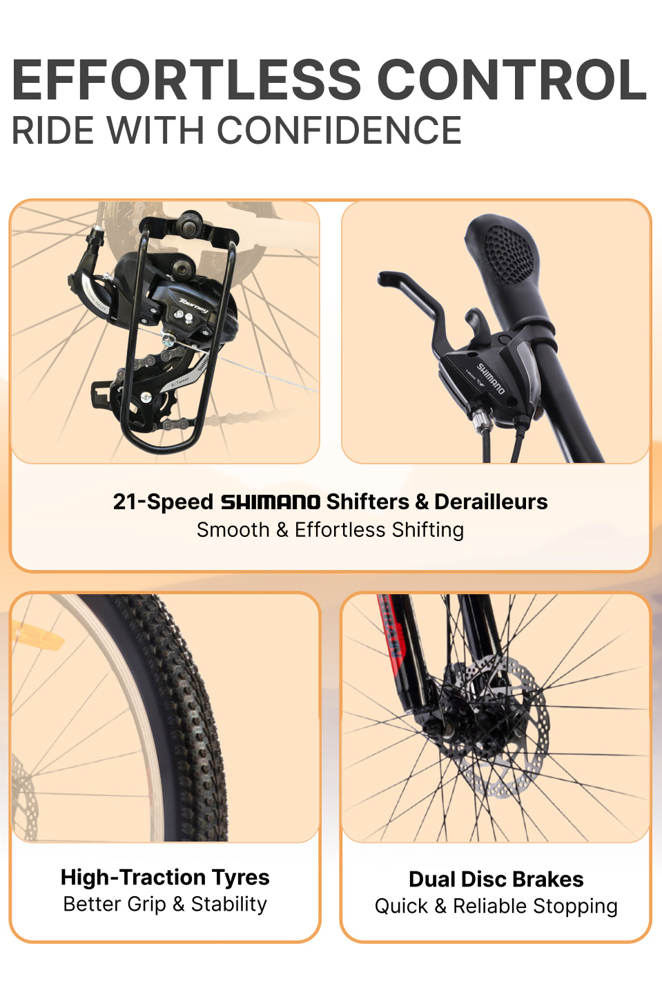 UT2000 Mountain Bike Steel 21 Speed Cycle Shimano Gear 27.5 inch Tyre, Red With Front Suspension, Double Wall Rim and Dual Disc Brakes Ideal For 5.2 ft to 6 ft