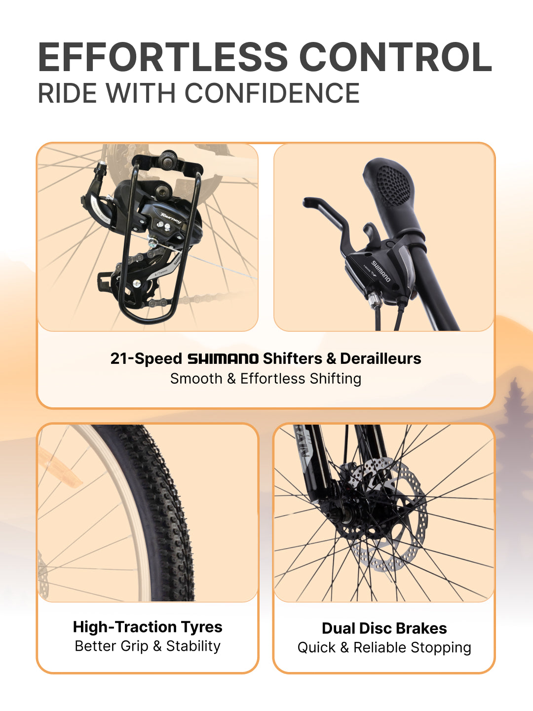 UT1000 Mountain Bike Steel 21 Speed Cycle Shimano Gear 27.5 inch Tyre, Black With Front Suspension, Double Wall Rim and Dual Disc Brakes Ideal For 5.2 ft to 6 ft