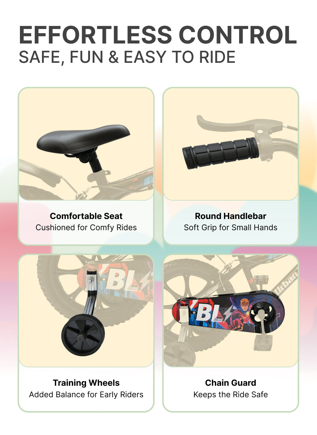 Urban Terrain Blitz Cycles 16T for Boys/Girls Kids Ages 4 to 6 Comes with Training Wheels (Black, Red)