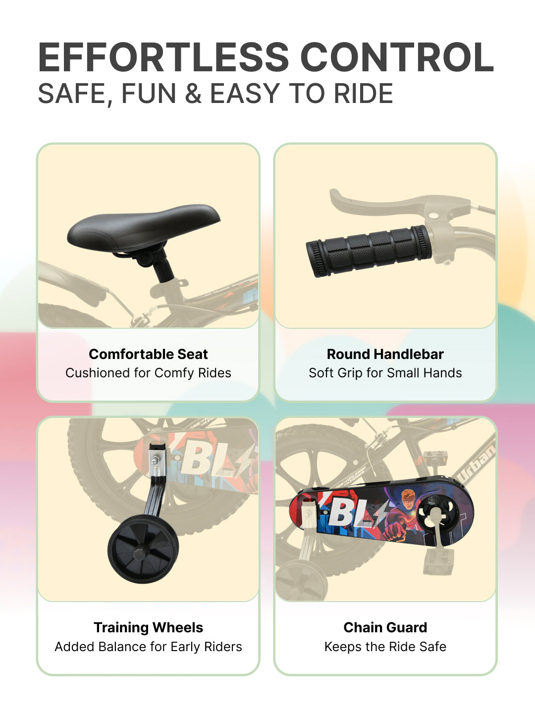 Urban Terrain Blitz Cycles 16T for Boys/Girls Kids Ages 4 to 6 Comes with Training Wheels (Black, Red)